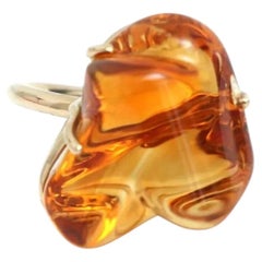 Organic Amber 14K (18K Custom) Yellow Gold Statement Ring
