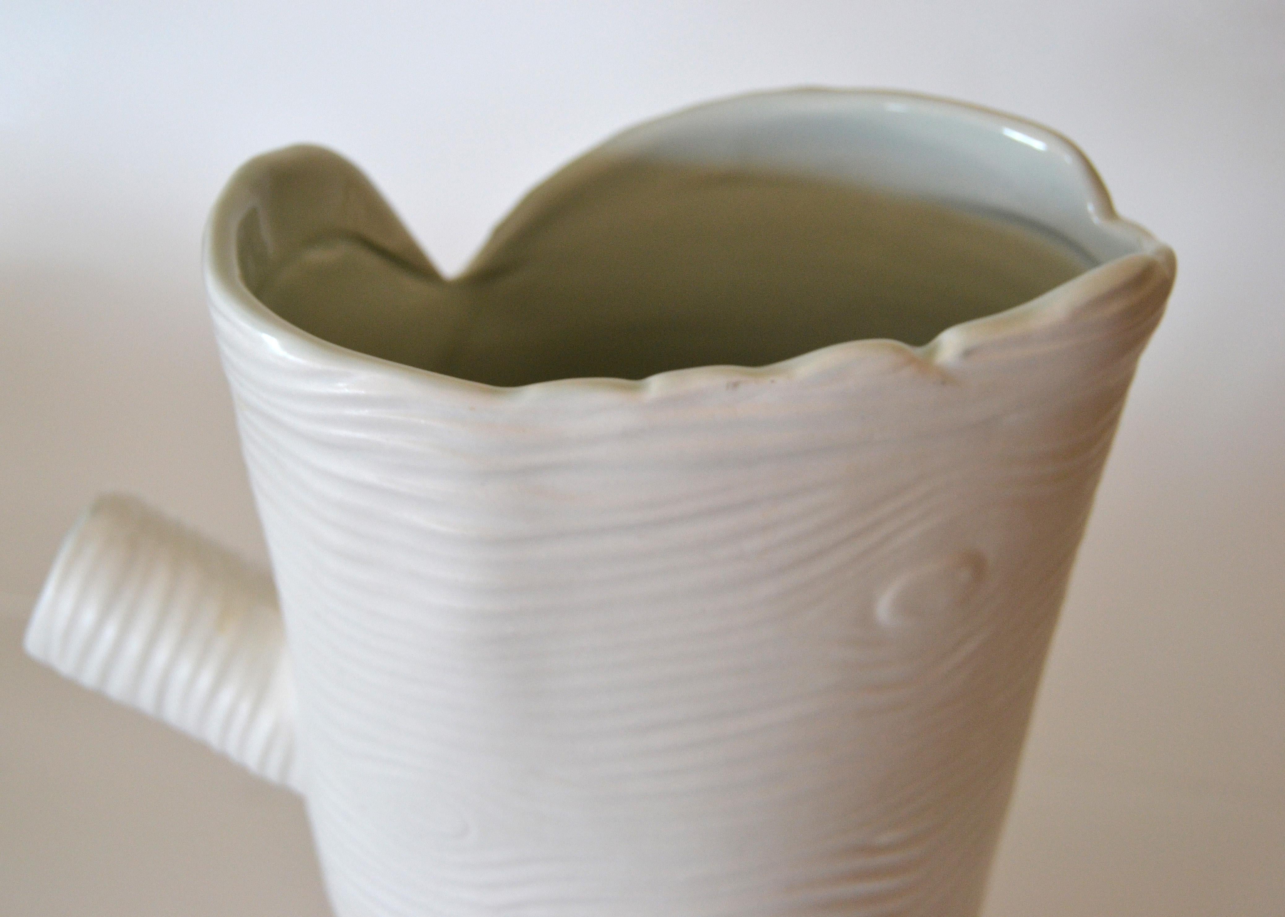 Organic Modern Organic American Modern White Ceramic Wild Woodland Tree Stump Vase Sherry Olsen