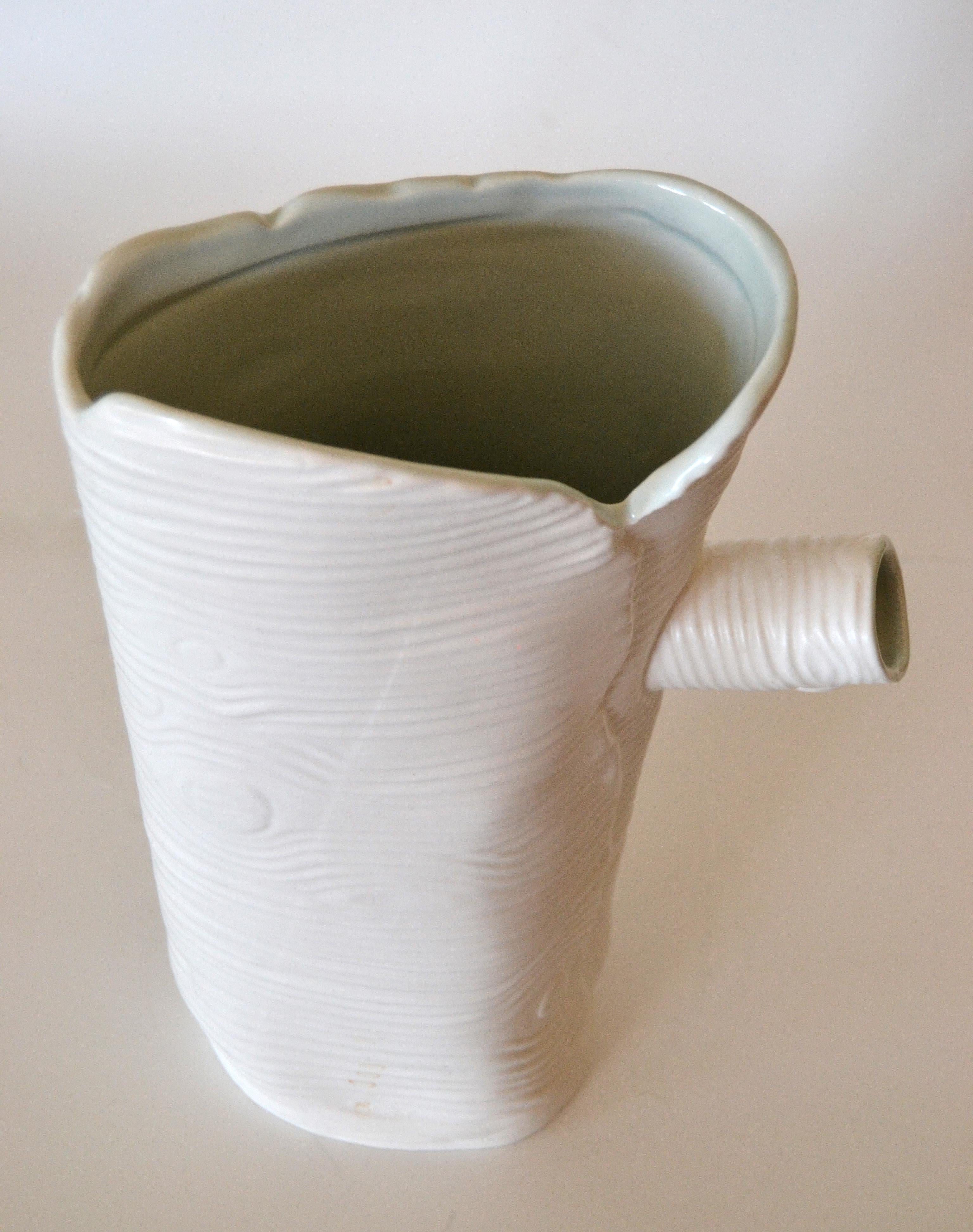 Glazed Organic American Modern White Ceramic Wild Woodland Tree Stump Vase Sherry Olsen