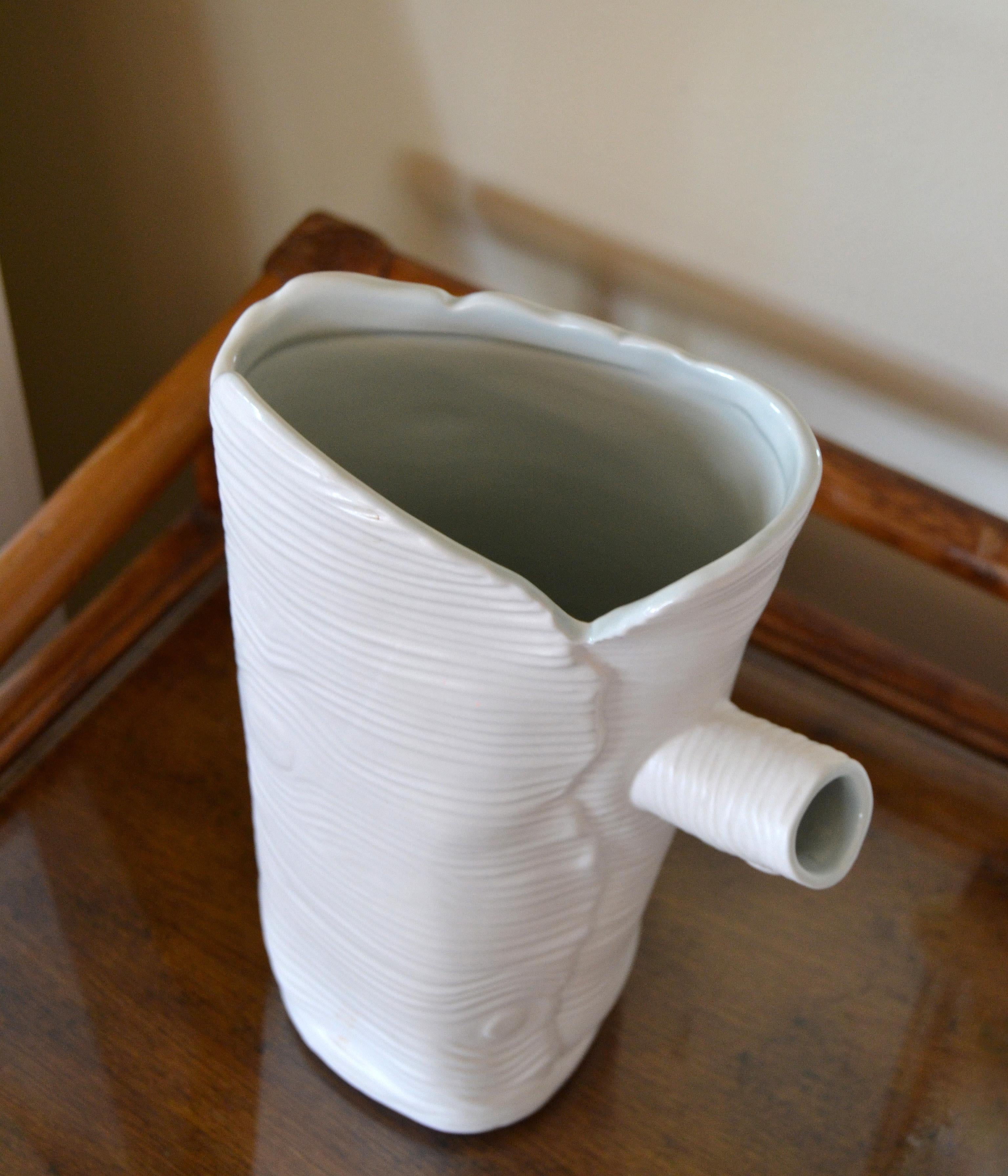 Contemporary Organic American Modern White Ceramic Wild Woodland Tree Stump Vase Sherry Olsen