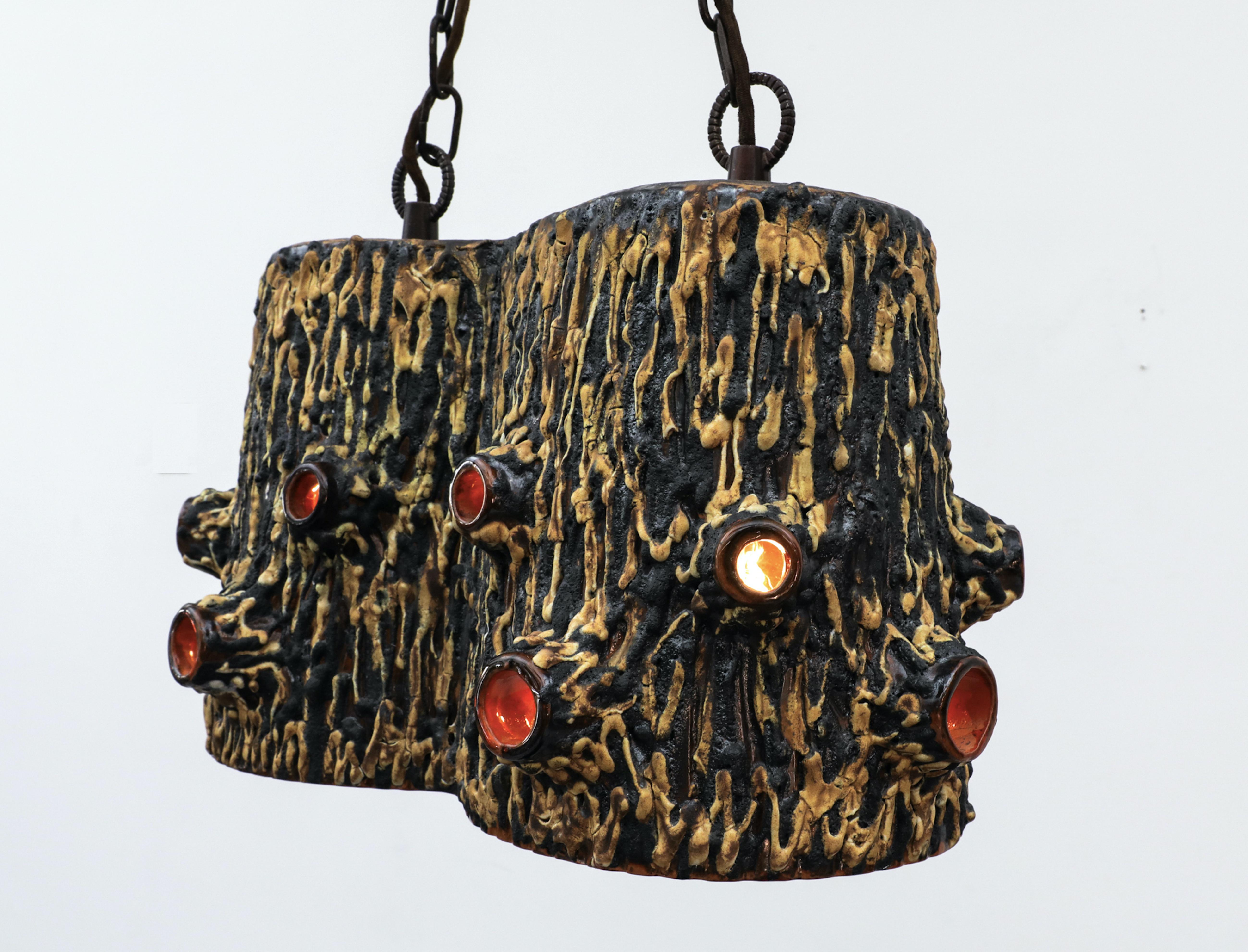 Organic Amoeba-Like Ceramic Ceiling Pendant In Good Condition For Sale In Los Angeles, CA