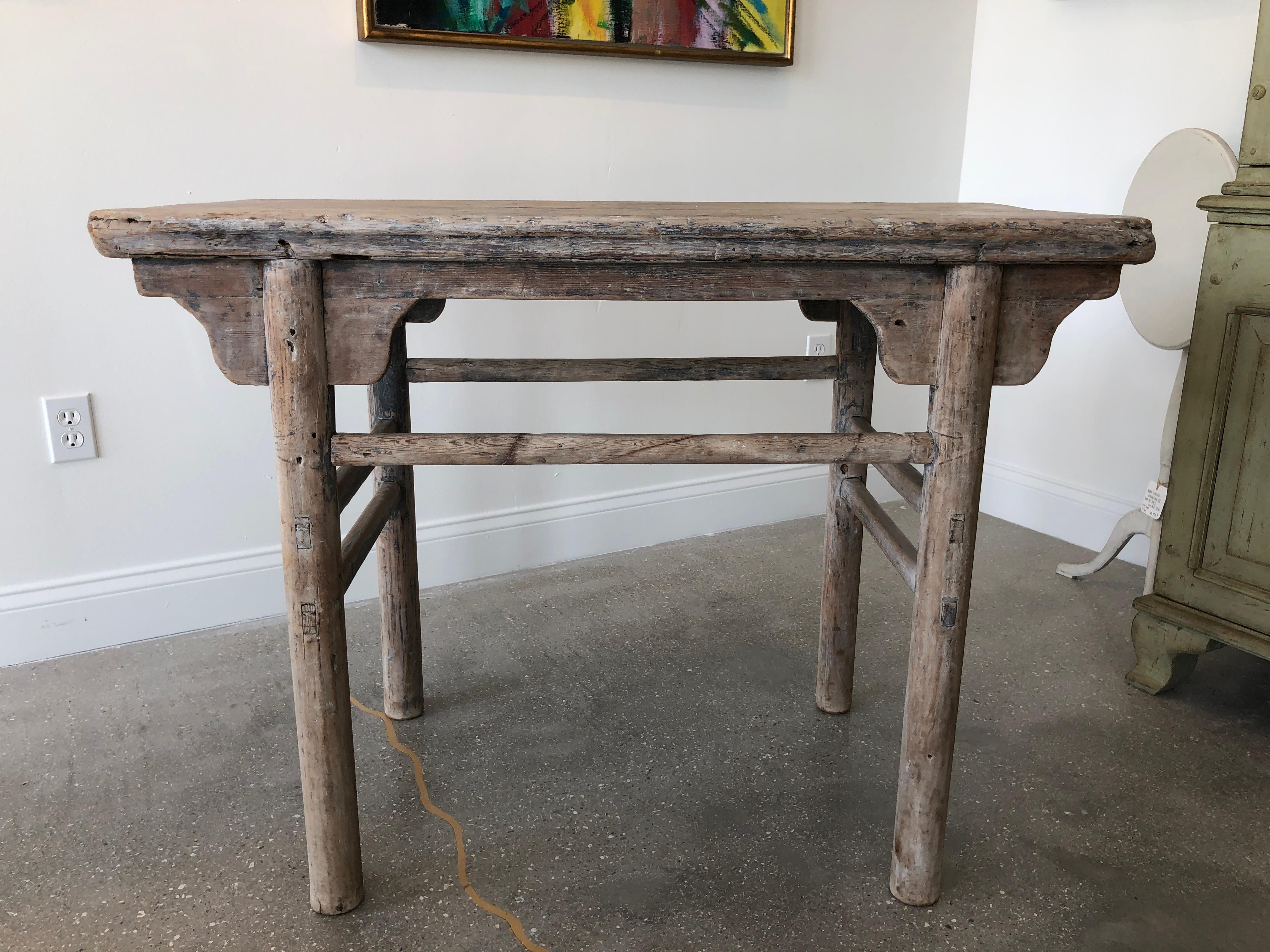Rustic Organic Antique Asian Console in Poplar Wood, circa 1820-1830 For Sale
