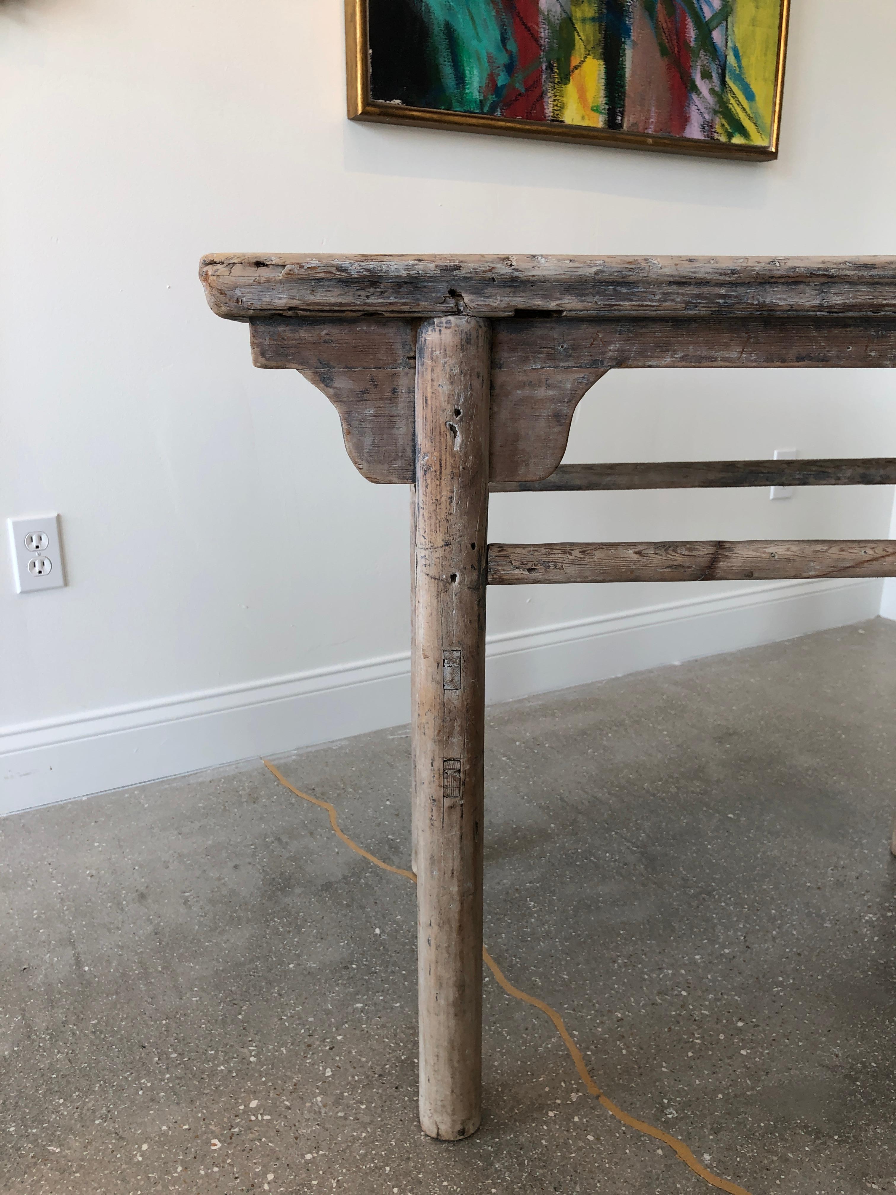 Bleached Organic Antique Asian Console in Poplar Wood, circa 1820-1830 For Sale
