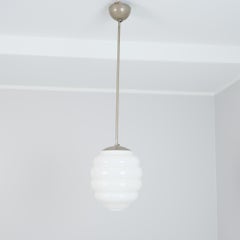 Organic Art Deco Beehive Ceiling Lamp in Chromed Metal & Opaline, Idman 1940s