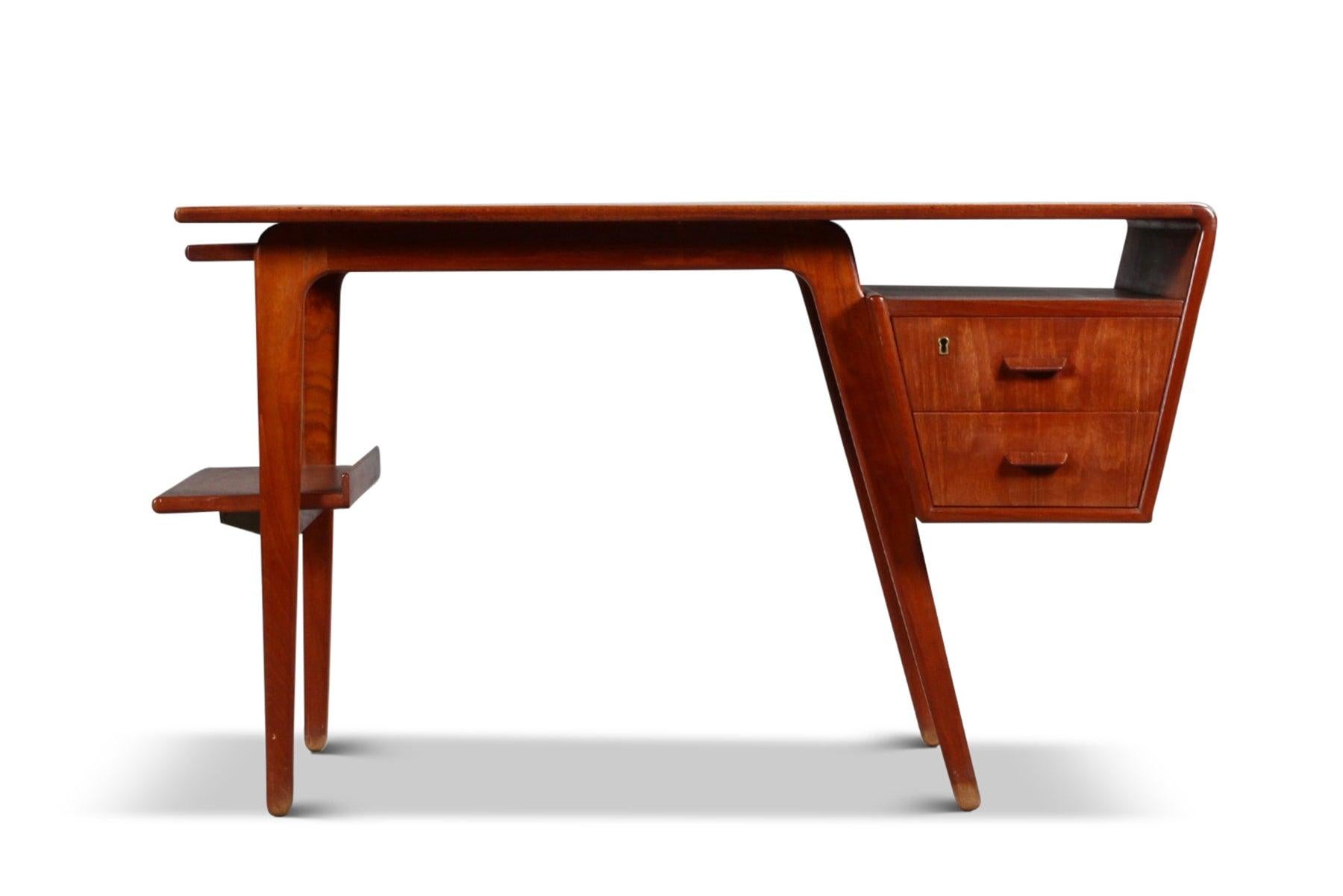 Mid-Century Modern Organic Asymmetric Double Sided Desk in Teak