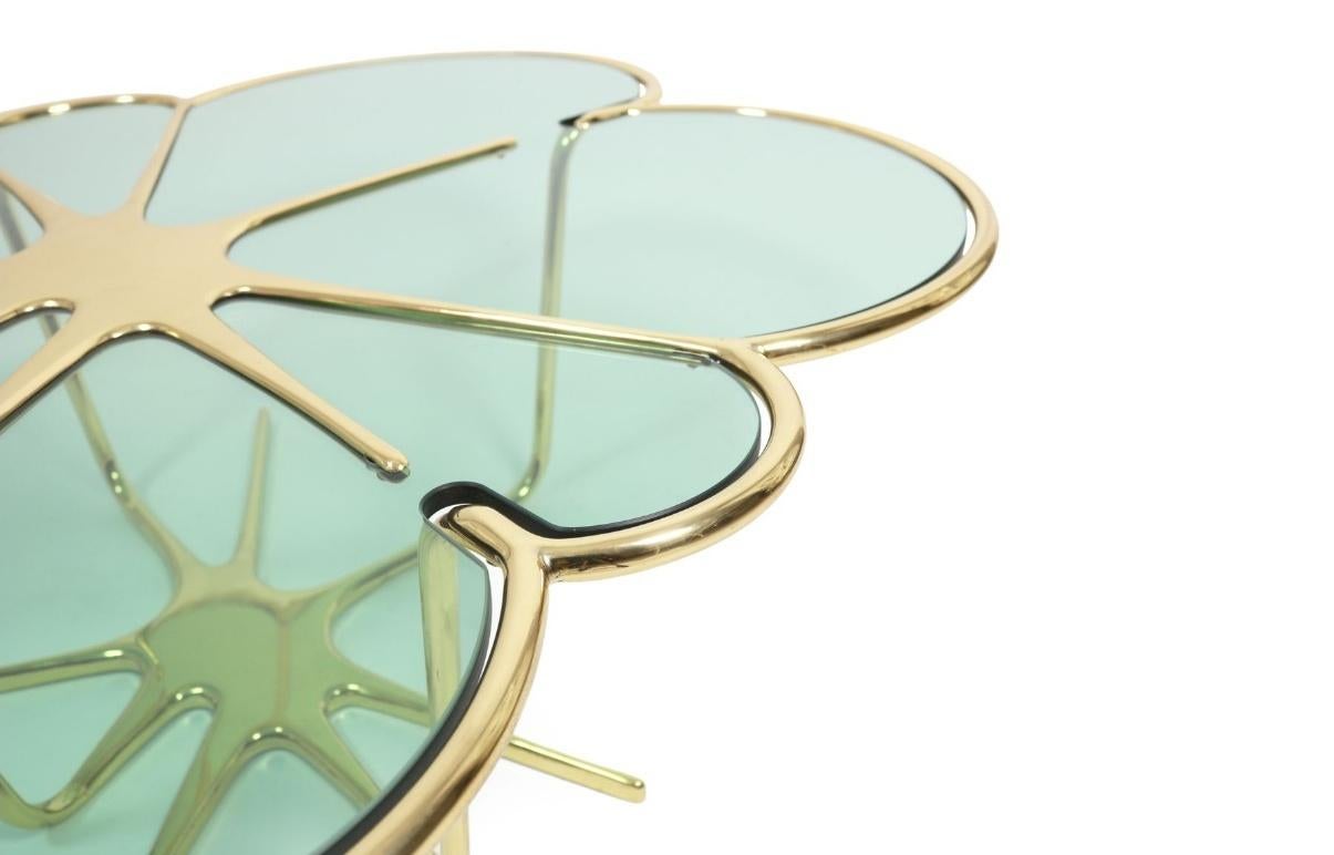 Organic Beautifull Coffee Table, Smoked Glass and Brass Legs In New Condition For Sale In Paris, FR