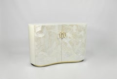 Organic Bedside Table in Parchment and White Marquetry by Ginger Brown