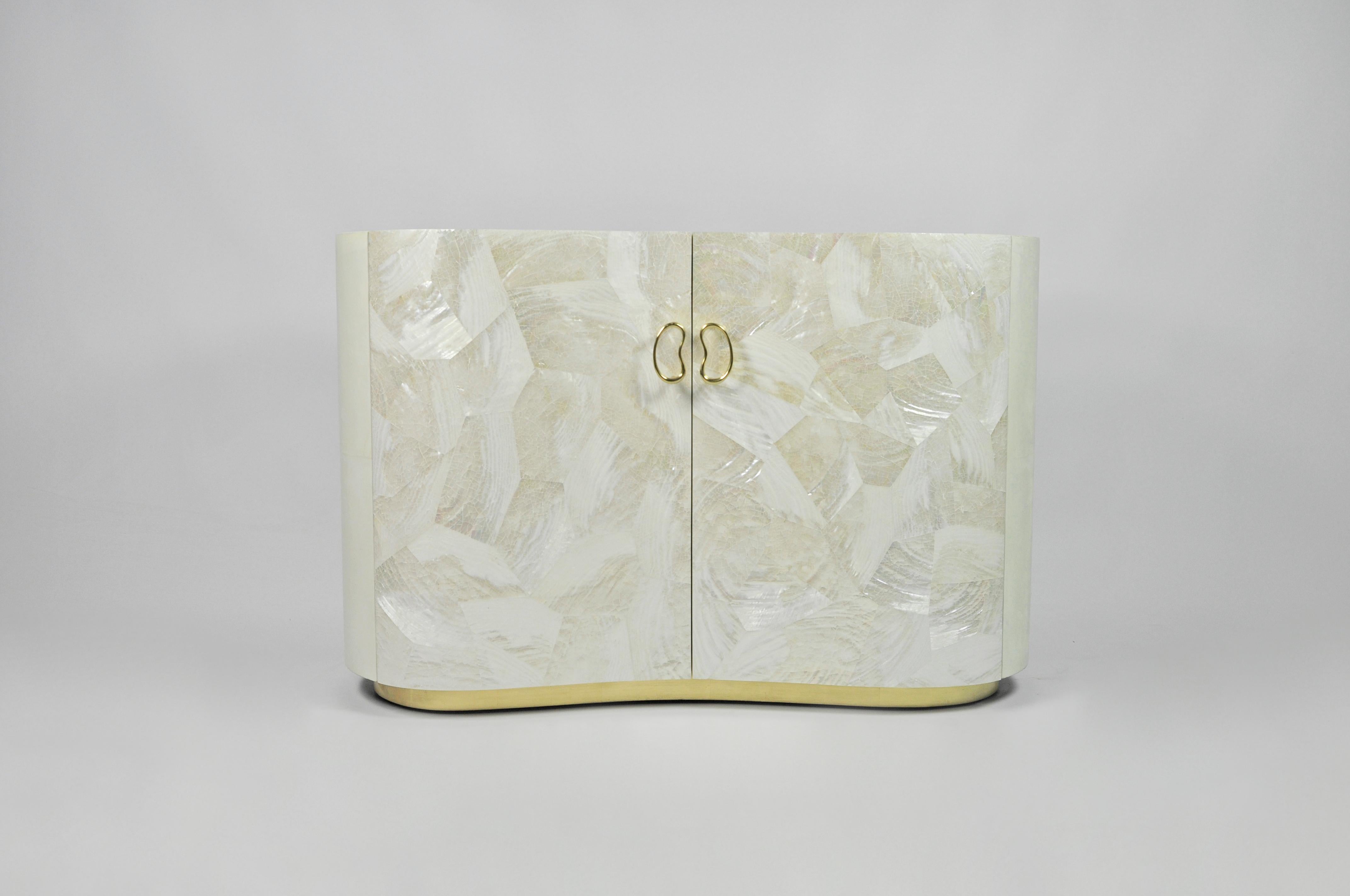 Organic Modern Organic Bedside Table in Parchment and White Marquetry by Ginger Brown For Sale