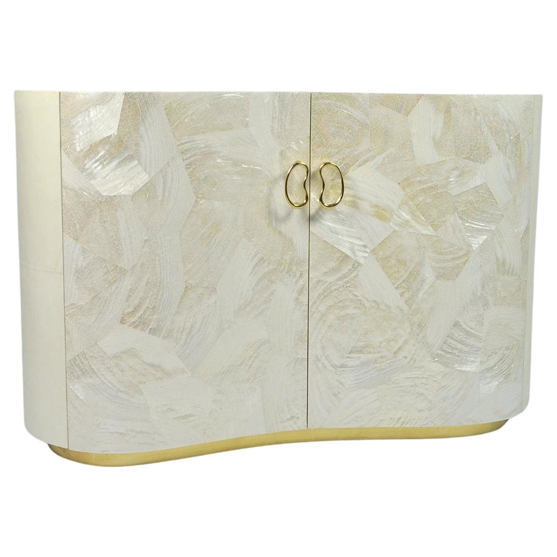 Organic Bedside Table in Parchment and White Marquetry by Ginger Brown
