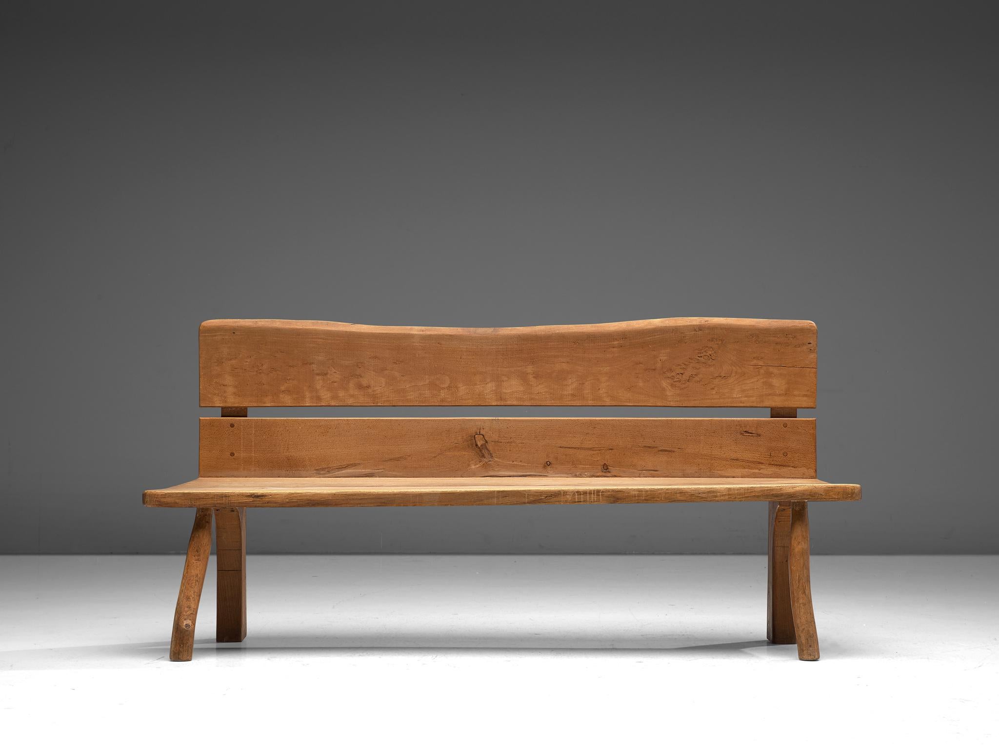 Mid-Century Modern Organic Bench in Solid Oak, France