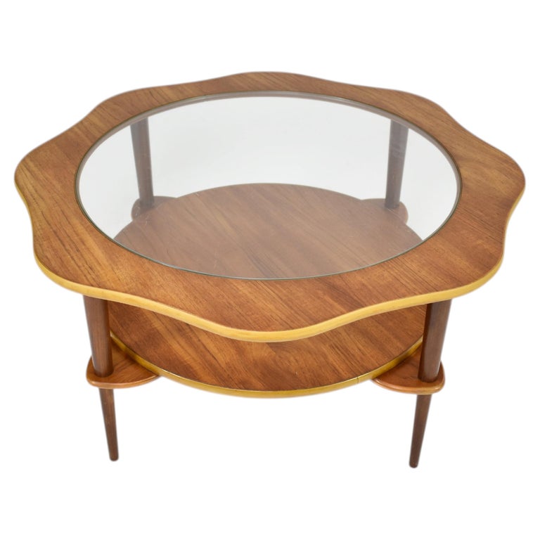 Organic Biomorphic Scalloped Teak and Glass Cocktail Table, Circa 1960