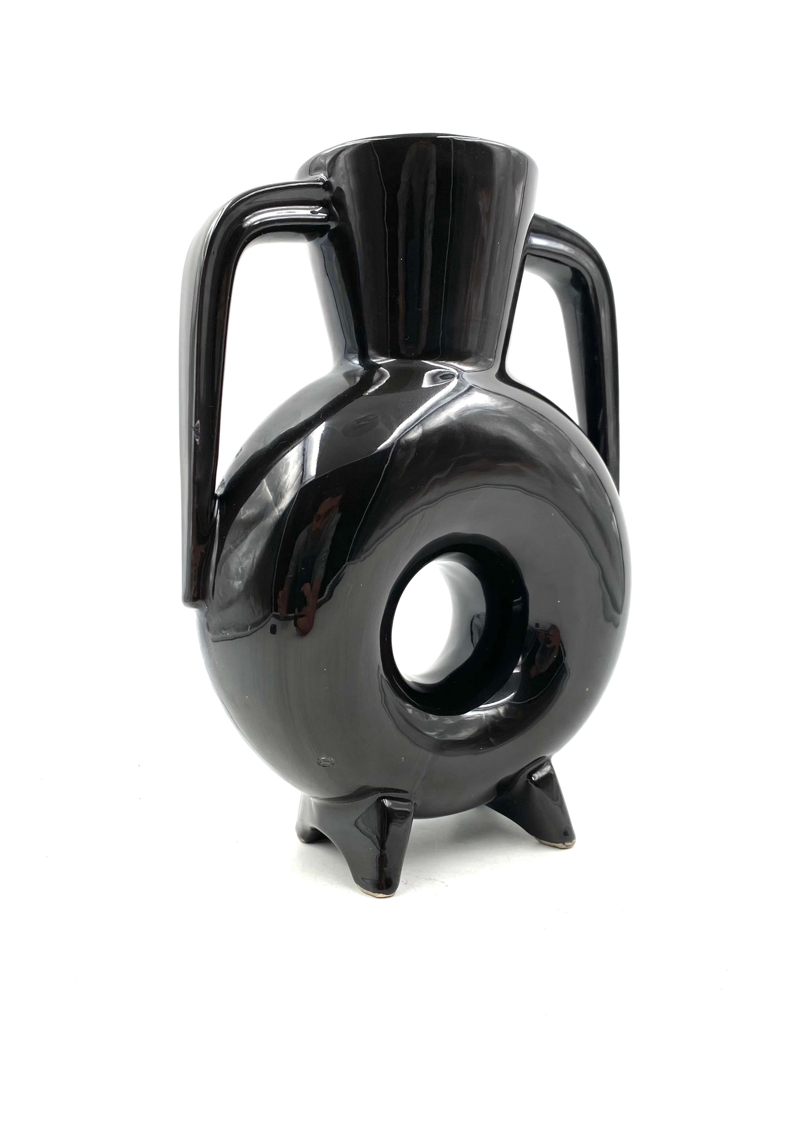 Organic Black Ceramic Vase, France, 1970s For Sale 4