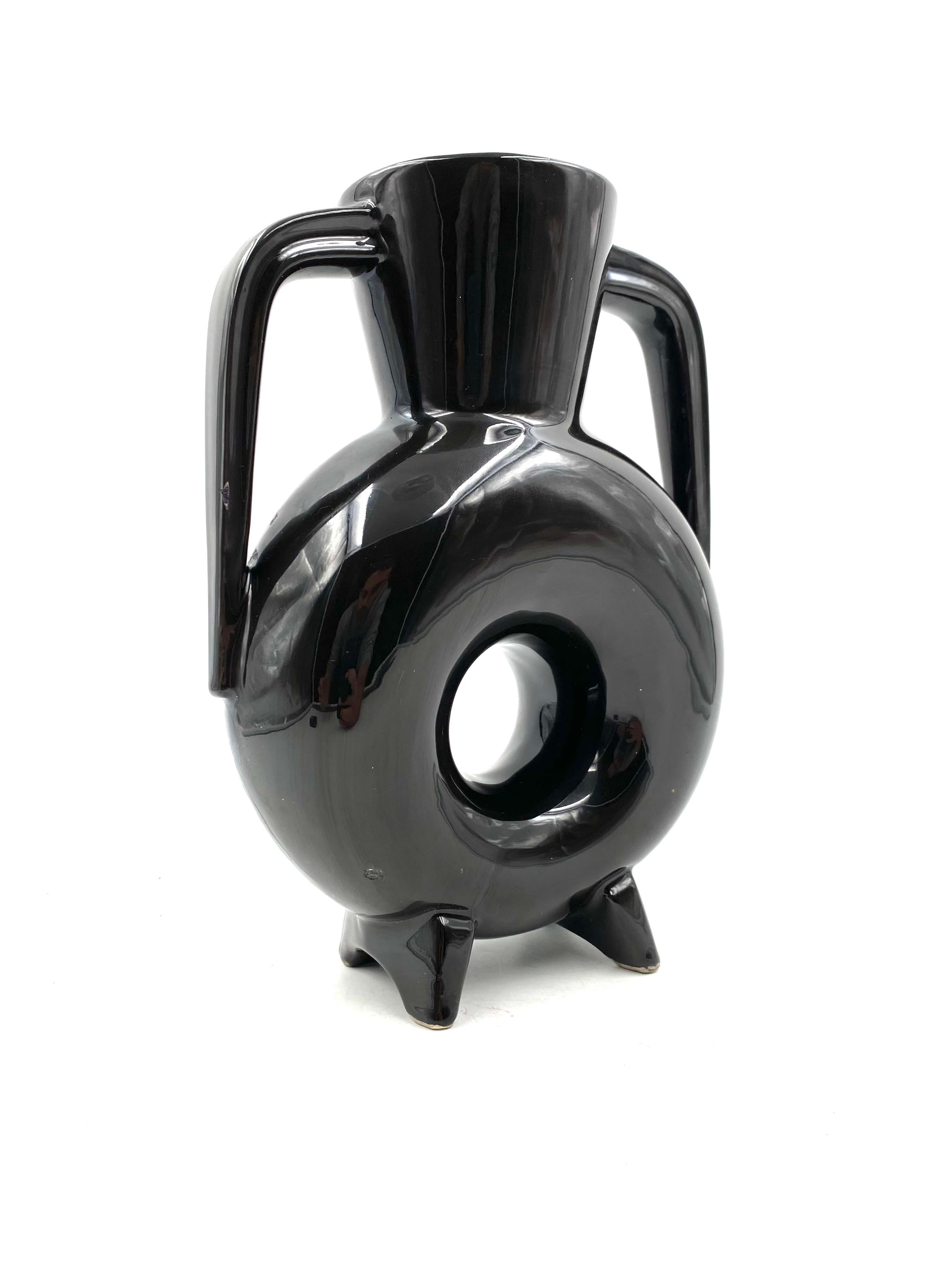 Vaso organico in ceramica nera, Francia, anni '70 in vendita 3