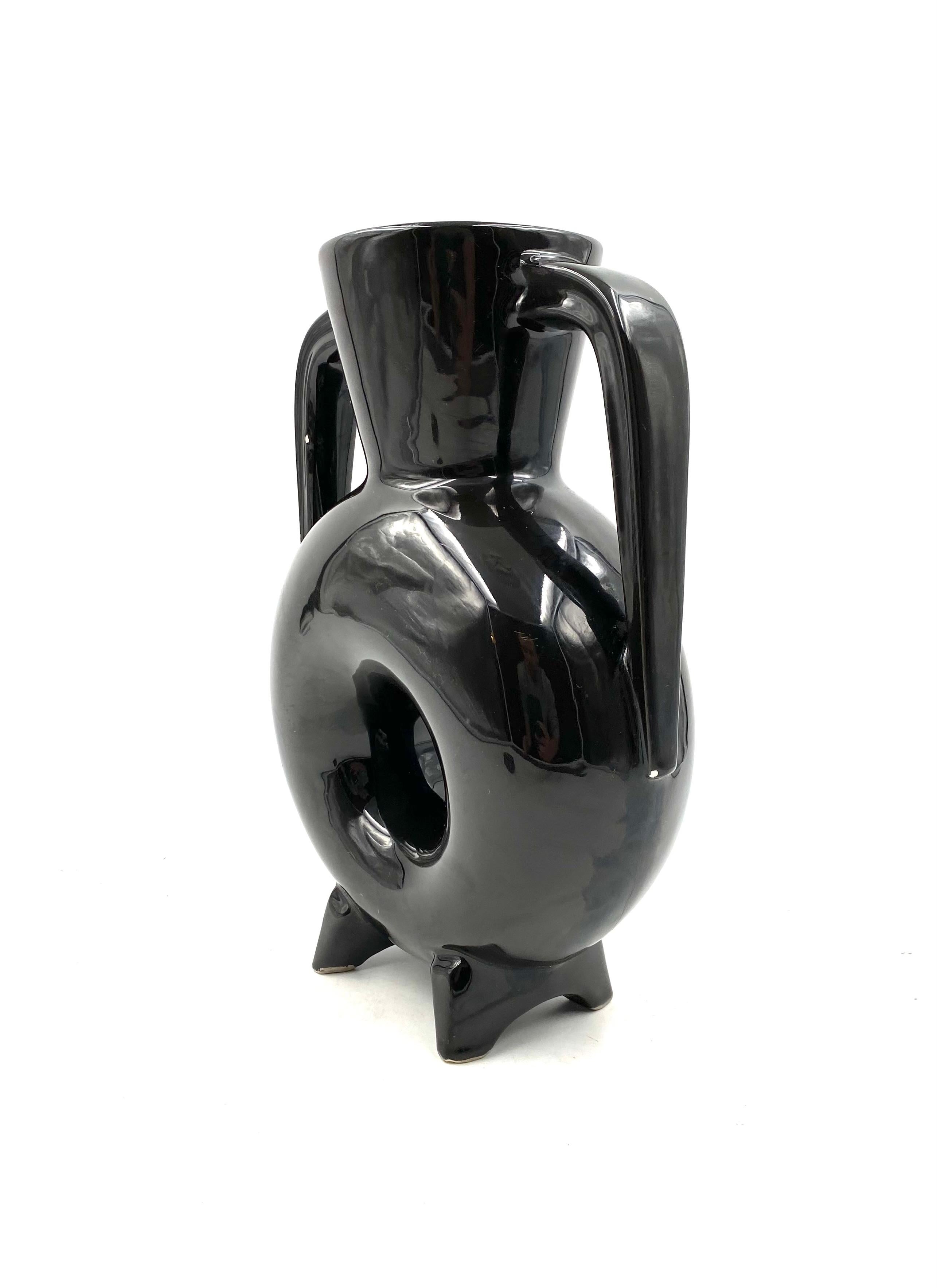Organic Black Ceramic Vase, France, 1970s For Sale 6