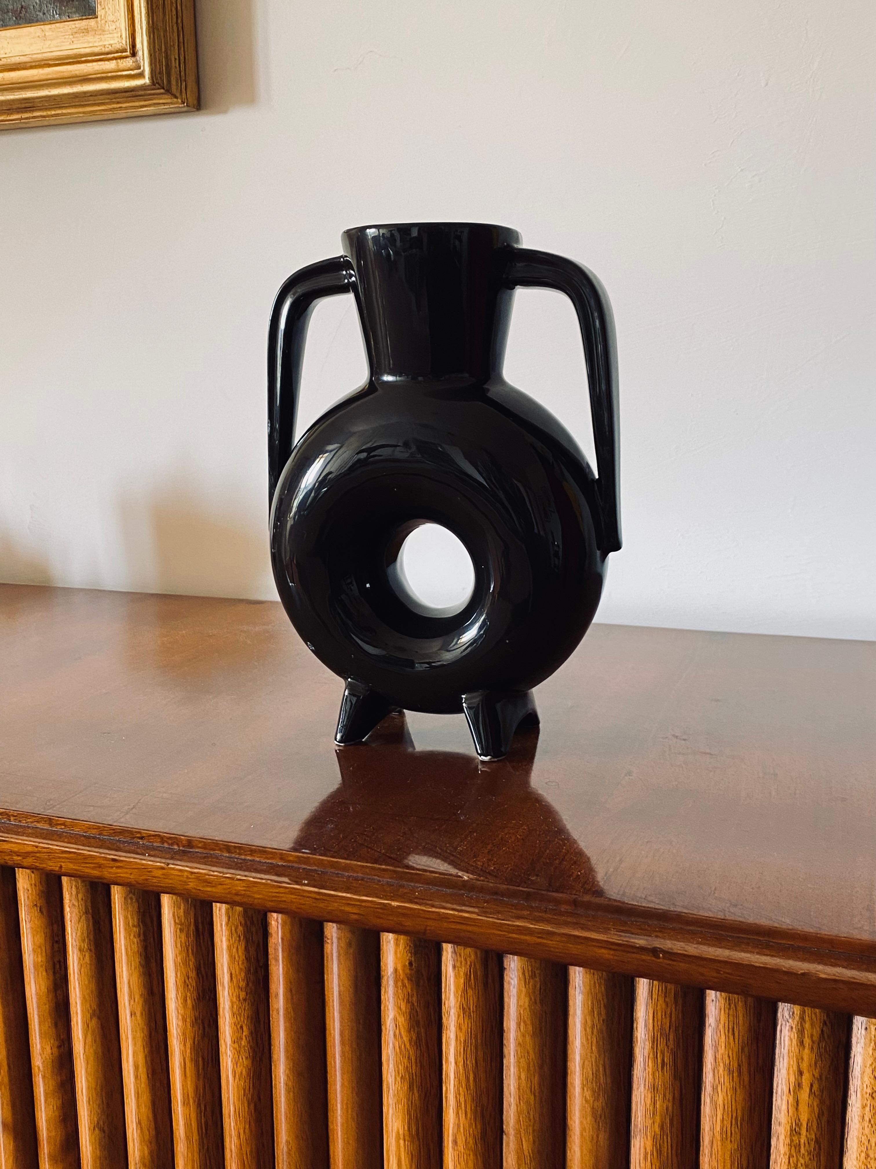 Organic Modern Organic Black Ceramic Vase, France, 1970s For Sale