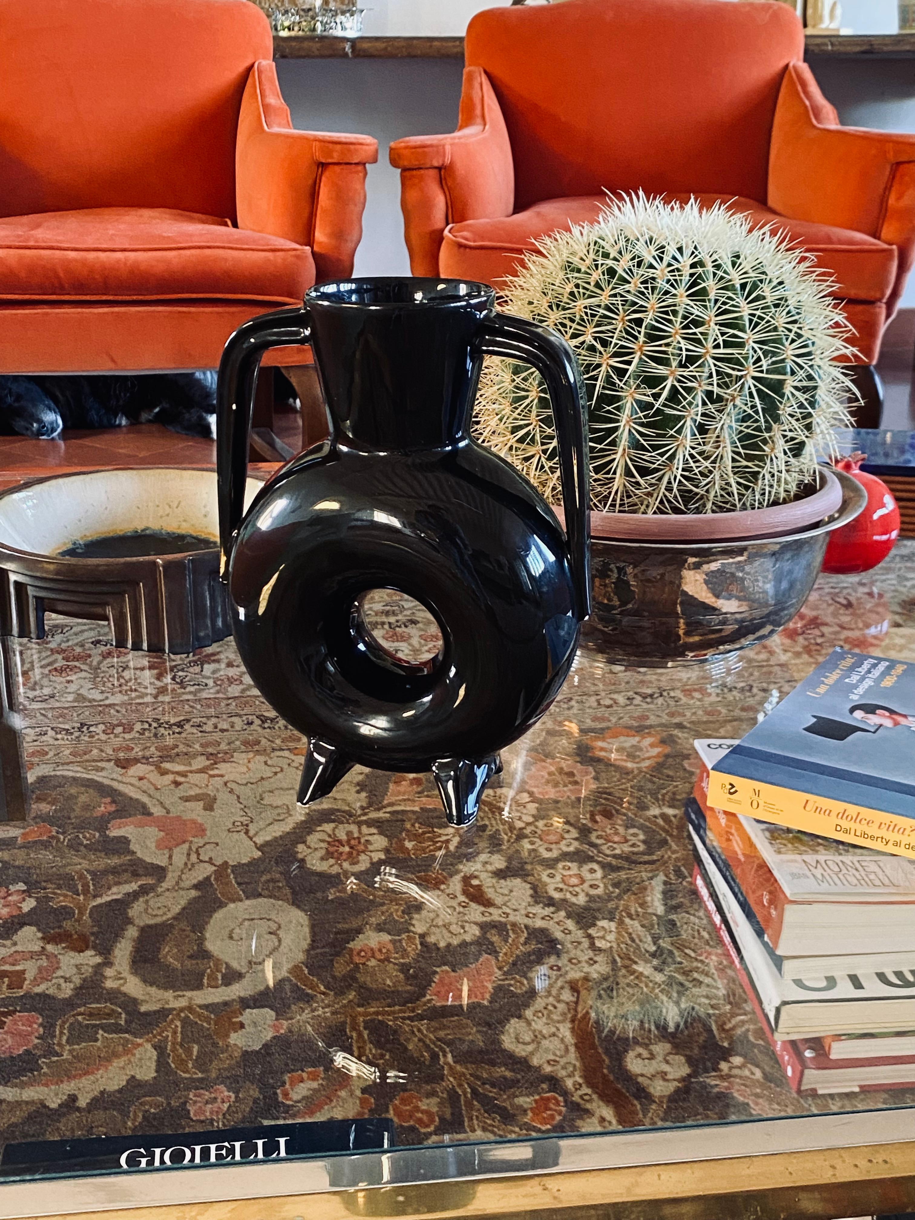 Organic Black Ceramic Vase, France, 1970s In Fair Condition For Sale In Firenze, IT
