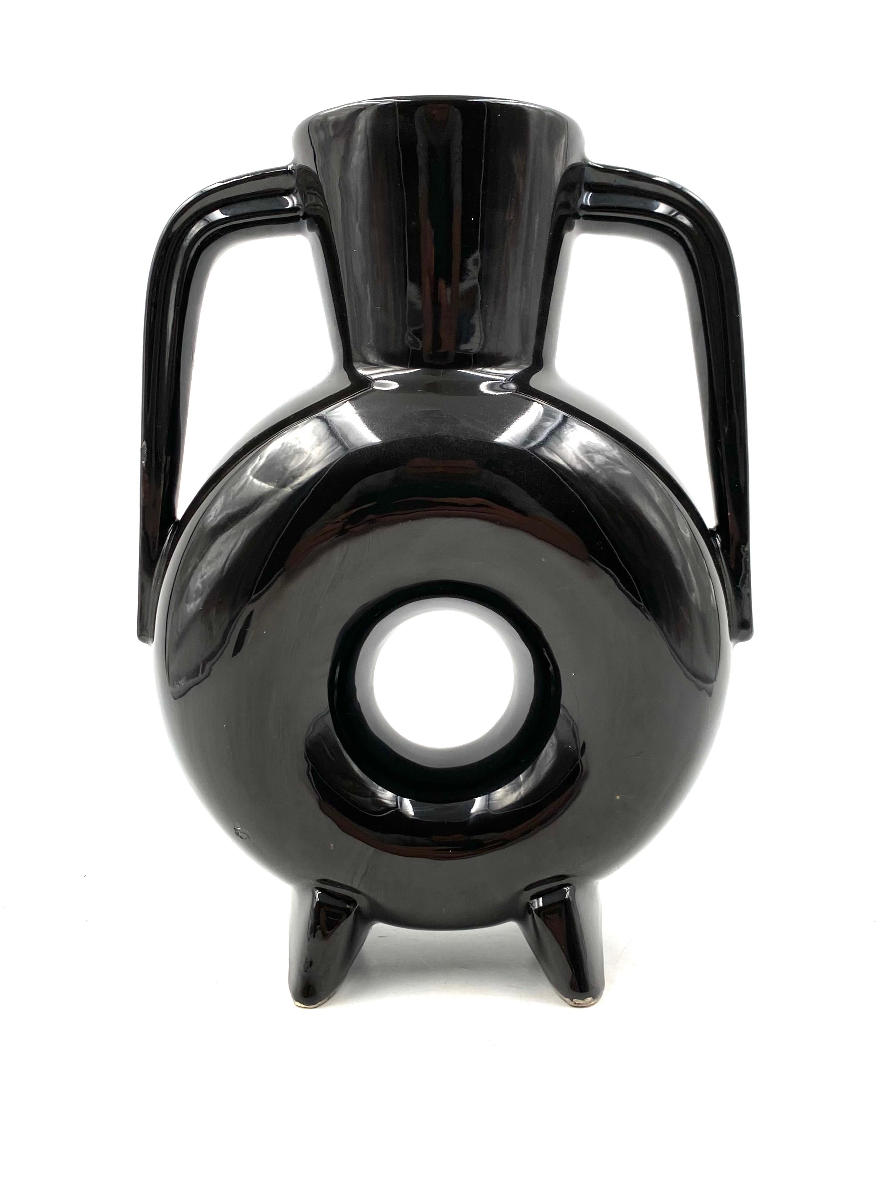 Organic Black Ceramic Vase, France, 1970s For Sale 1
