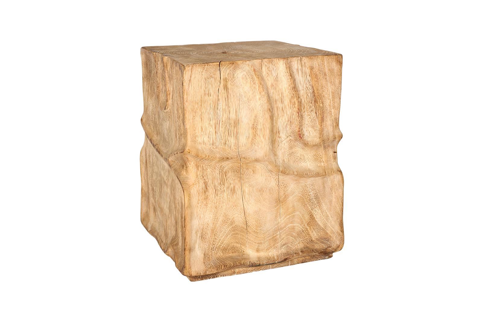 Organic Modern Organic Bleached Lychee Wood Block Side Table  For Sale
