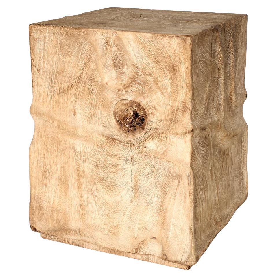 Organic Bleached Lychee Wood Block Side Table  For Sale