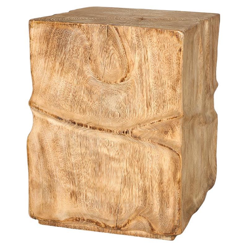 Organic Bleached Lychee Wood Block Side Table  For Sale