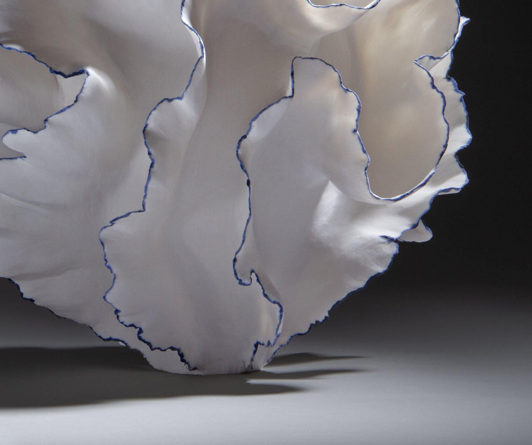 Organic Blue and White Ruffled Ceramic Sculpture, Sandra Davolio In New Condition For Sale In New York, NY