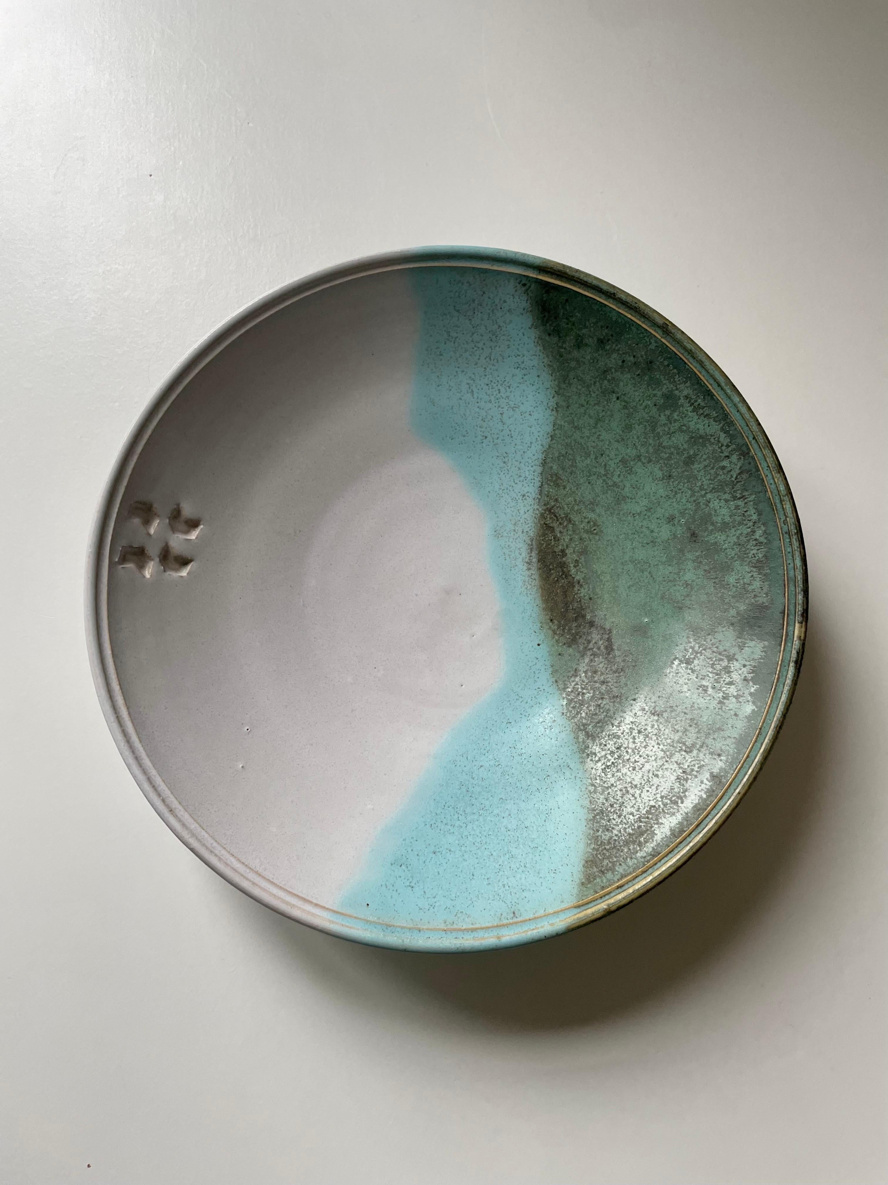 1980s Organic Blue, Green, White Decorative Ceramic Plate For Sale 3