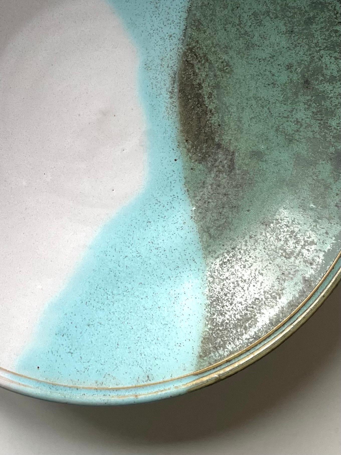 1980s Organic Blue, Green, White Decorative Ceramic Plate For Sale 5