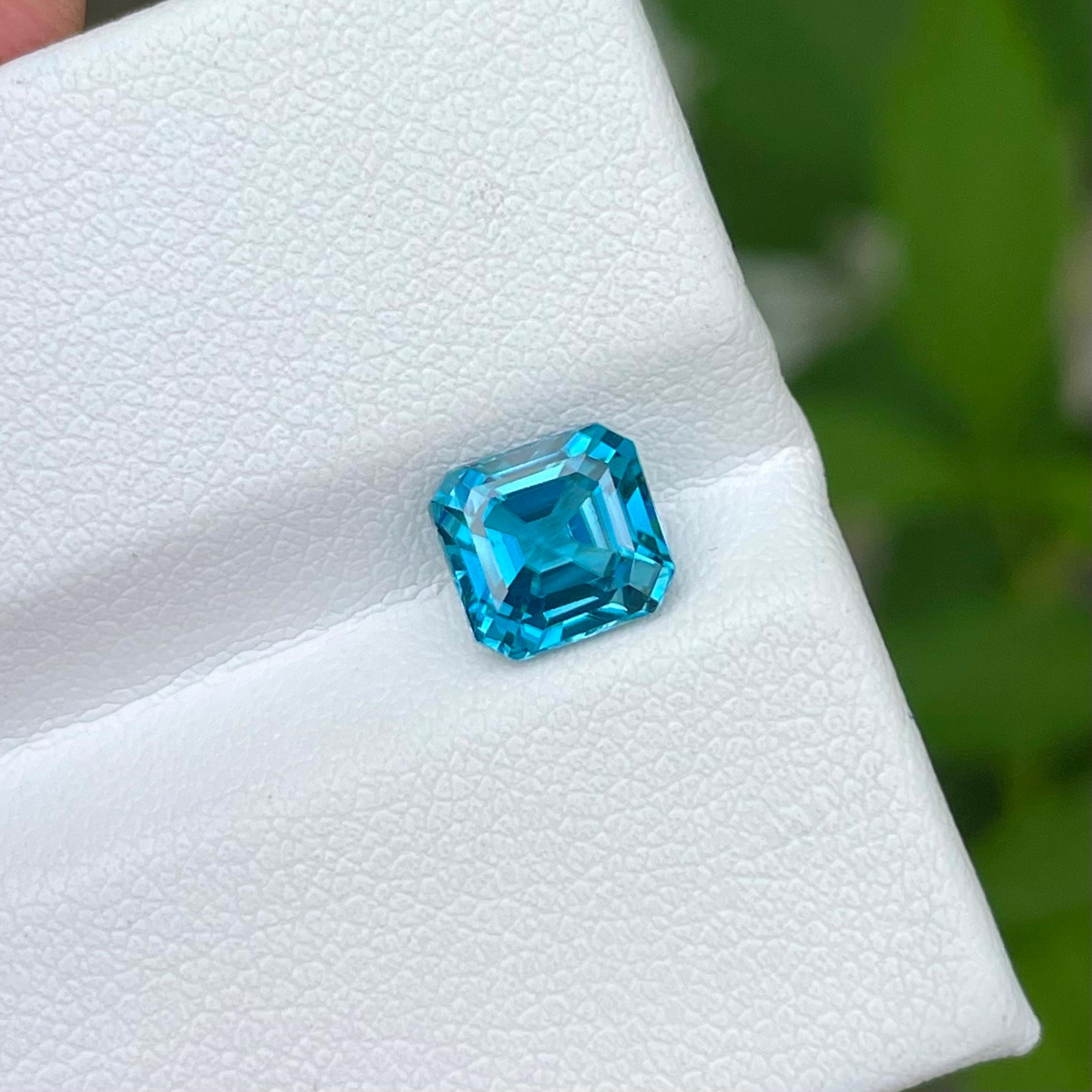 Modern Organic Blue Zircon 2.40 carats Emerald Cut Natural Loose Cambodian Gemstone For Sale