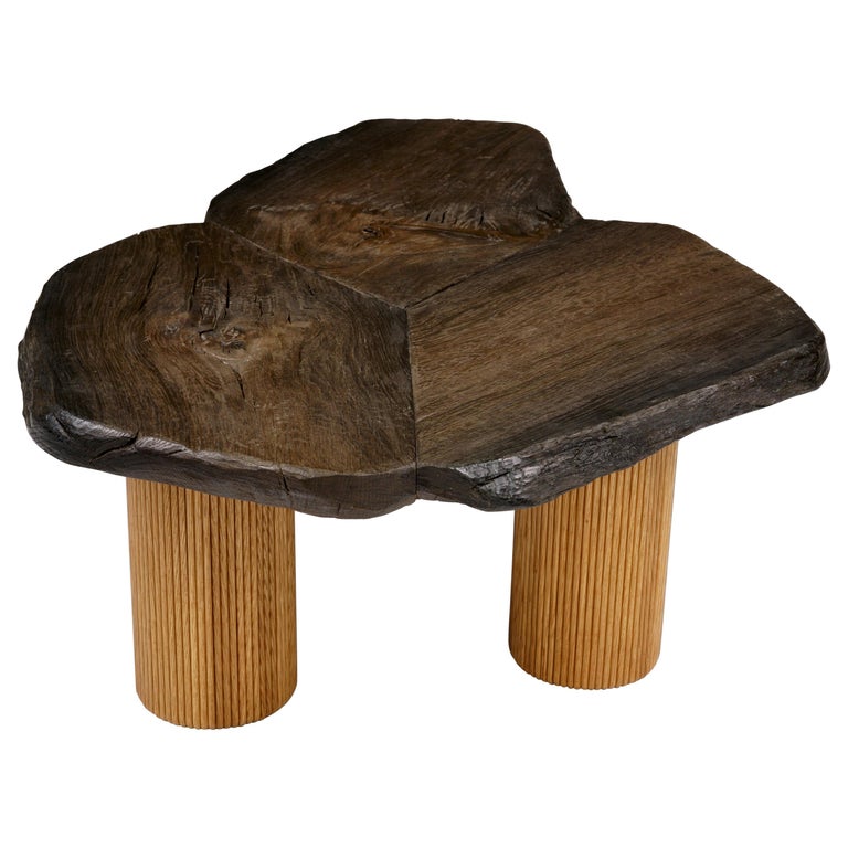 Organic Bog Oak Coffee Table with Reeded Column White Oak Legs at 1stDibs