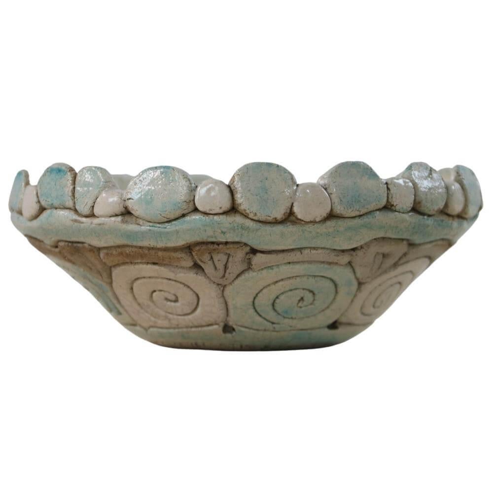 Organic bowl. Raw form with a natural effect and turquoise-white color from 1970 In Good Condition For Sale In Budapest, HU