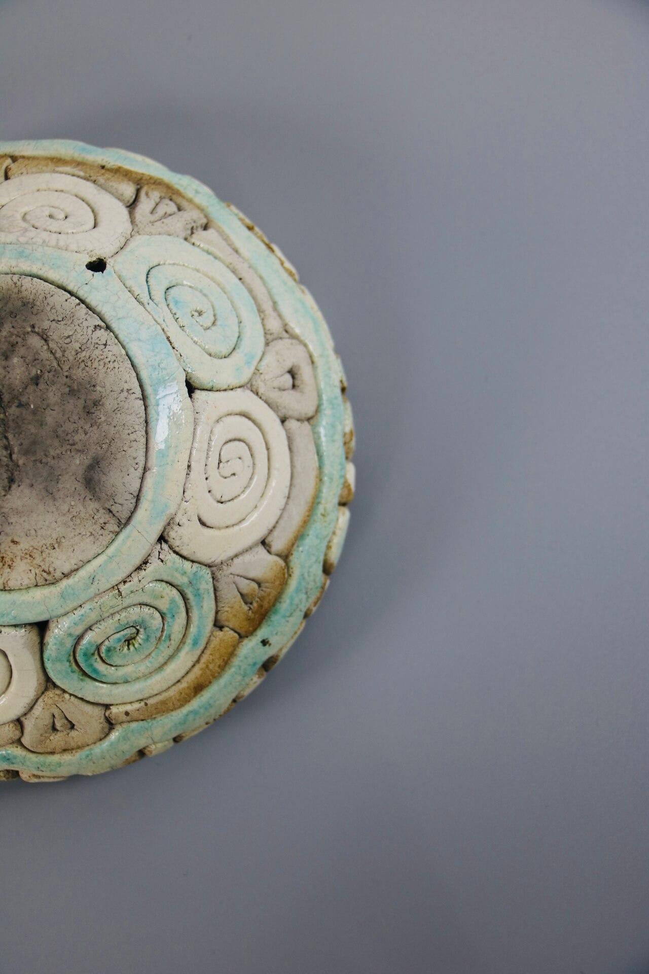 Organic bowl. Raw form with a natural effect and turquoise-white color from 1970 For Sale 1