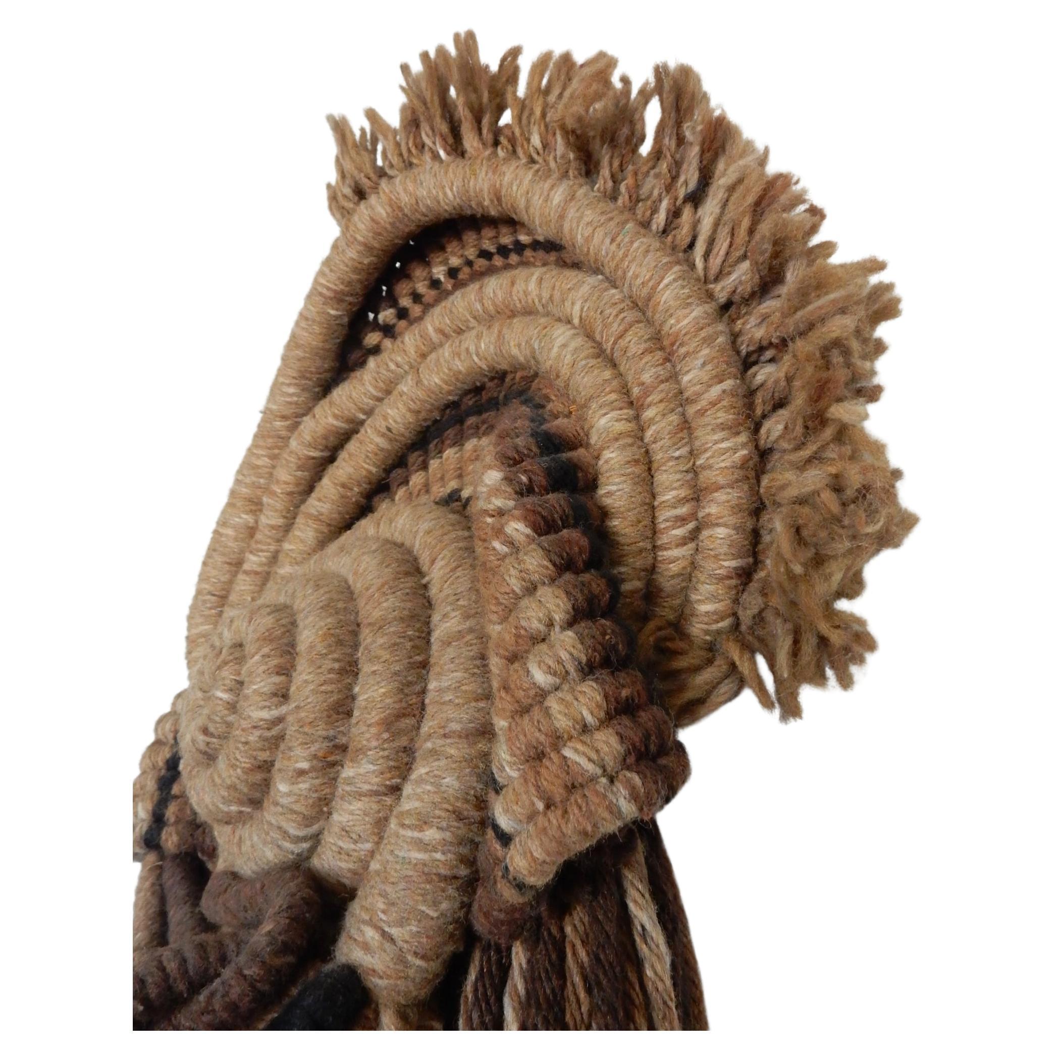 Hand-Knotted Organic Braided Wool Textile Wall Art Sculpture
