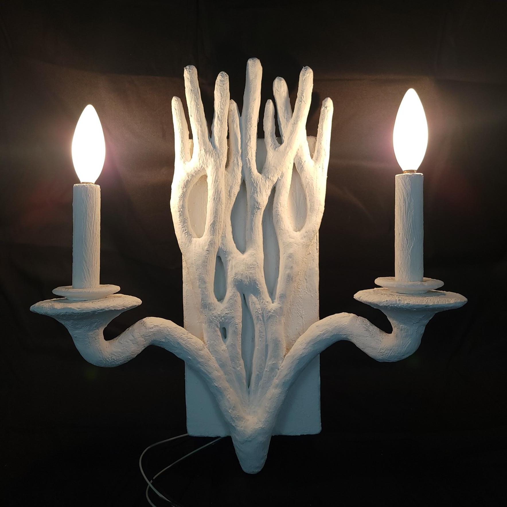 Rustic Organic Branch Design with Dual Candle Lights For Sale