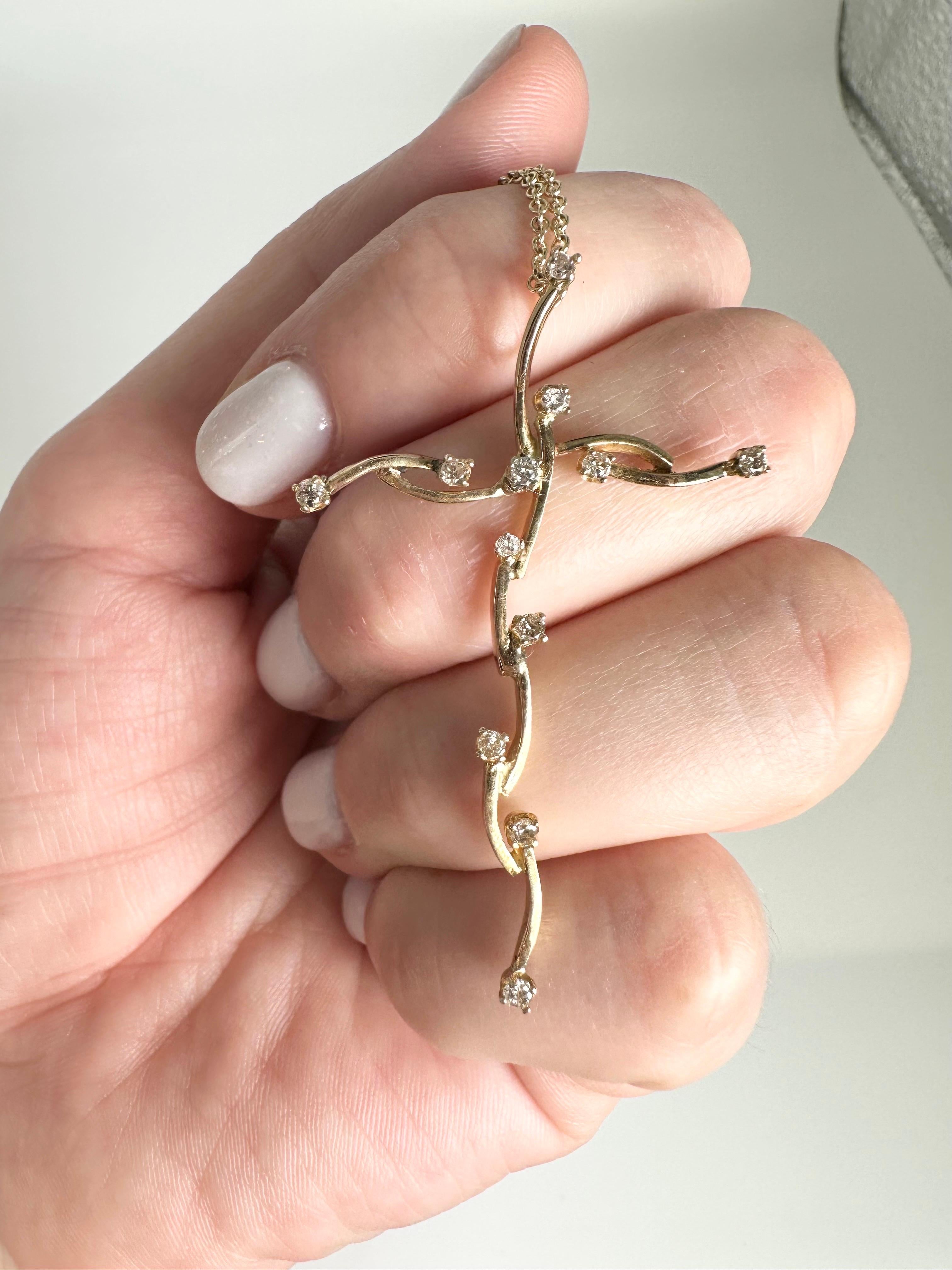 Women's or Men's Organic Branches cross with diamonds Custom and RARE 14KT gold For Sale