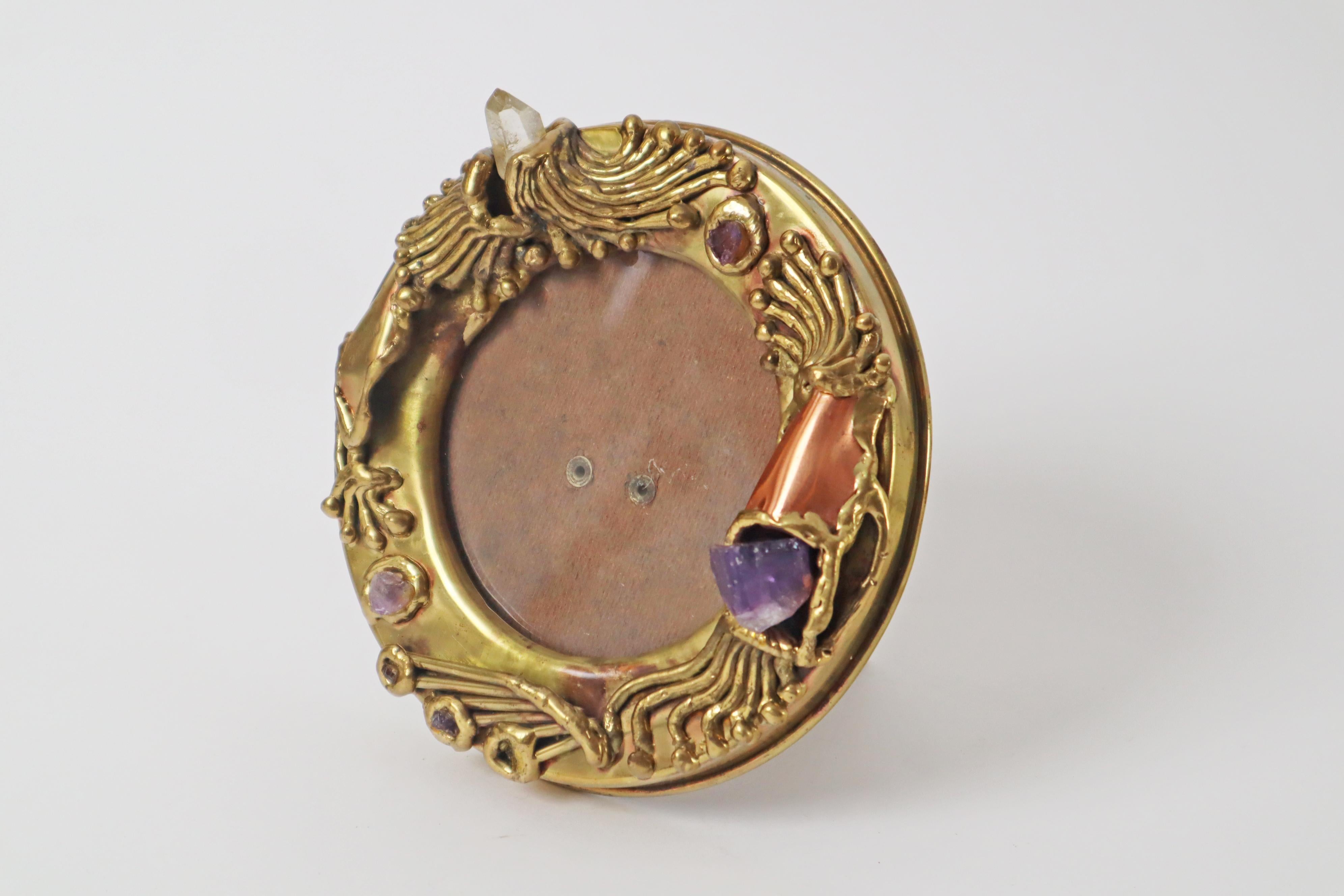 Organic brass picture frame gemstones from Tucan design, Germany 1970s For Sale 4