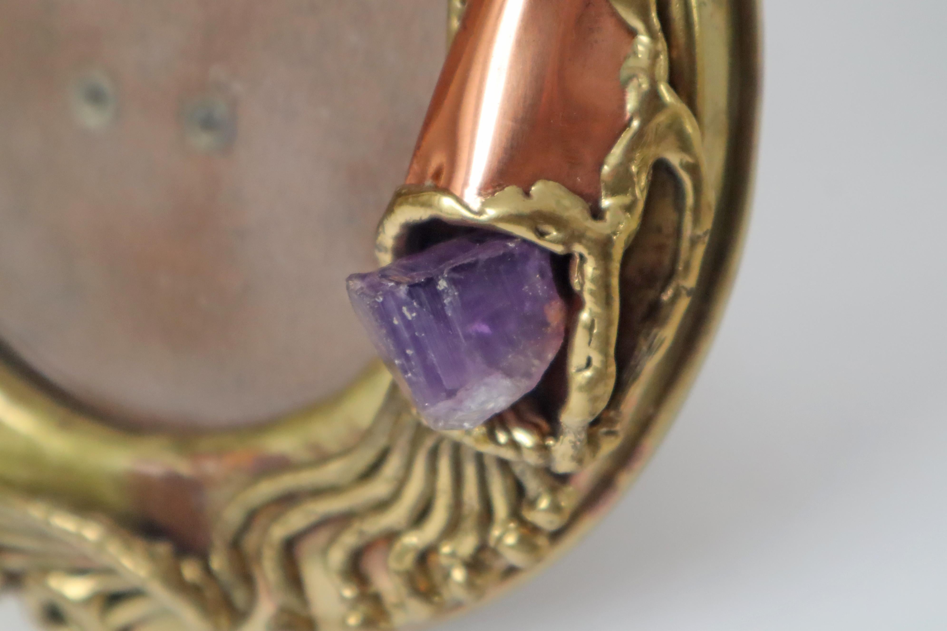 Organic Modern Organic brass picture frame gemstones from Tucan design, Germany 1970s For Sale