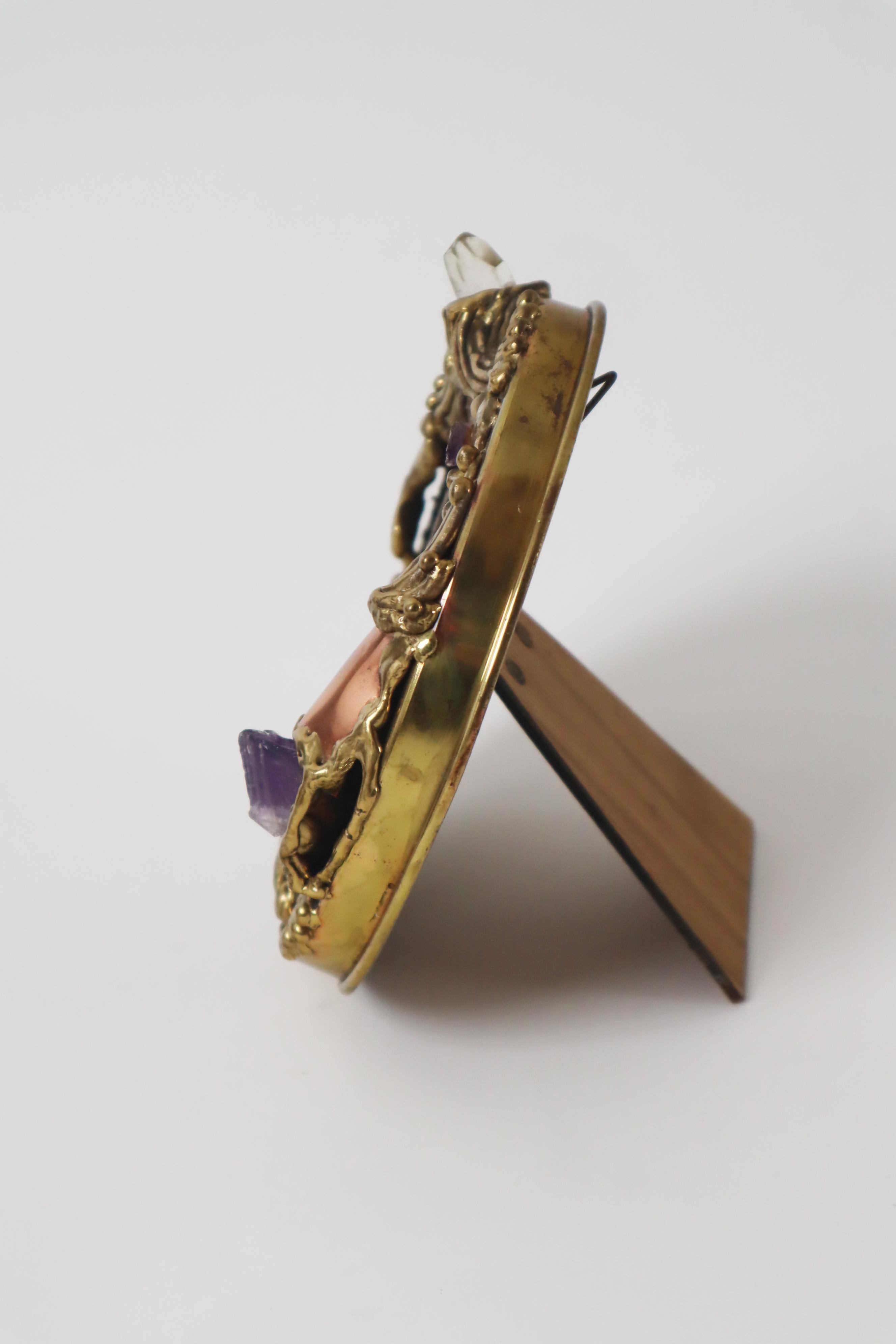 Hand-Crafted Organic brass picture frame gemstones from Tucan design, Germany 1970s For Sale