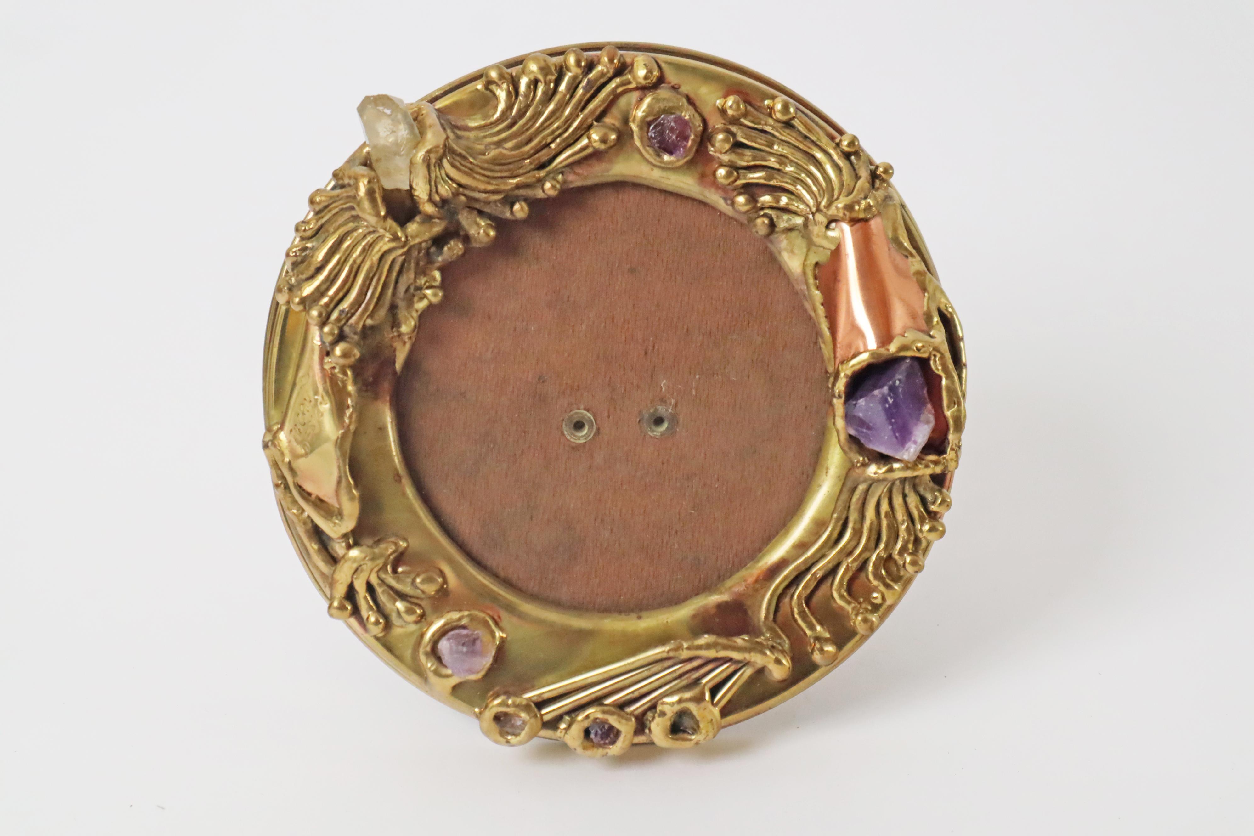 Late 20th Century Organic brass picture frame gemstones from Tucan design, Germany 1970s For Sale