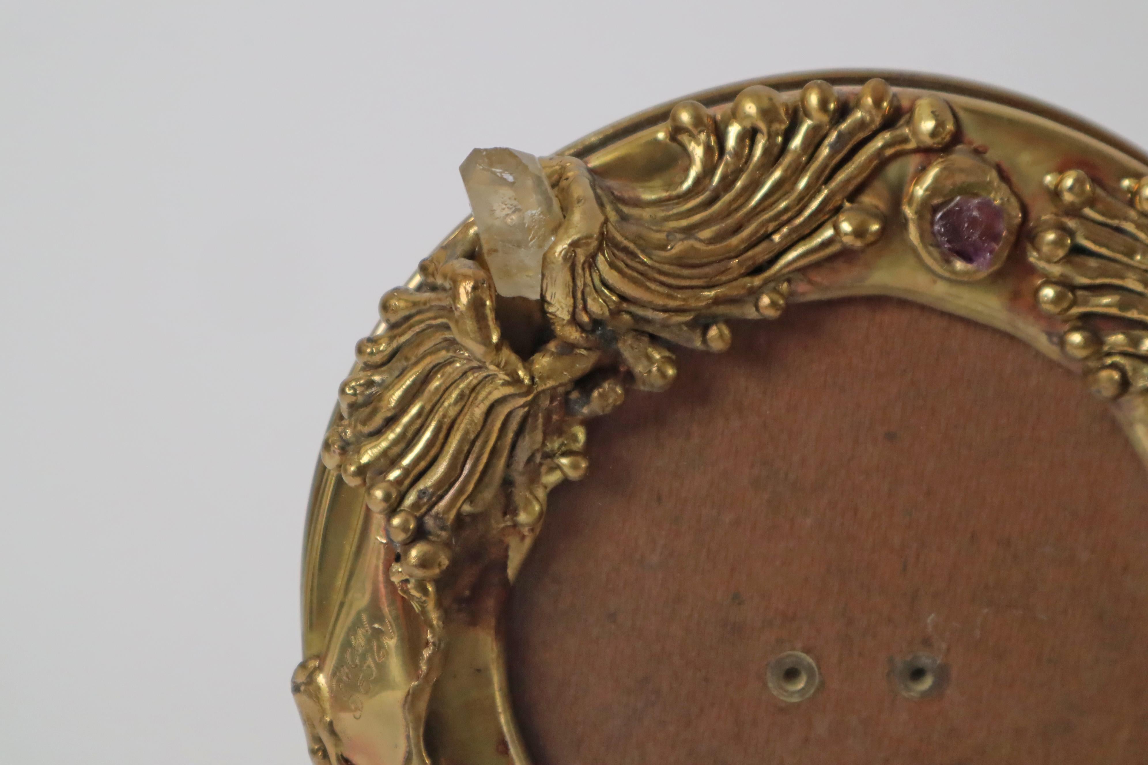 Brass Organic brass picture frame gemstones from Tucan design, Germany 1970s For Sale