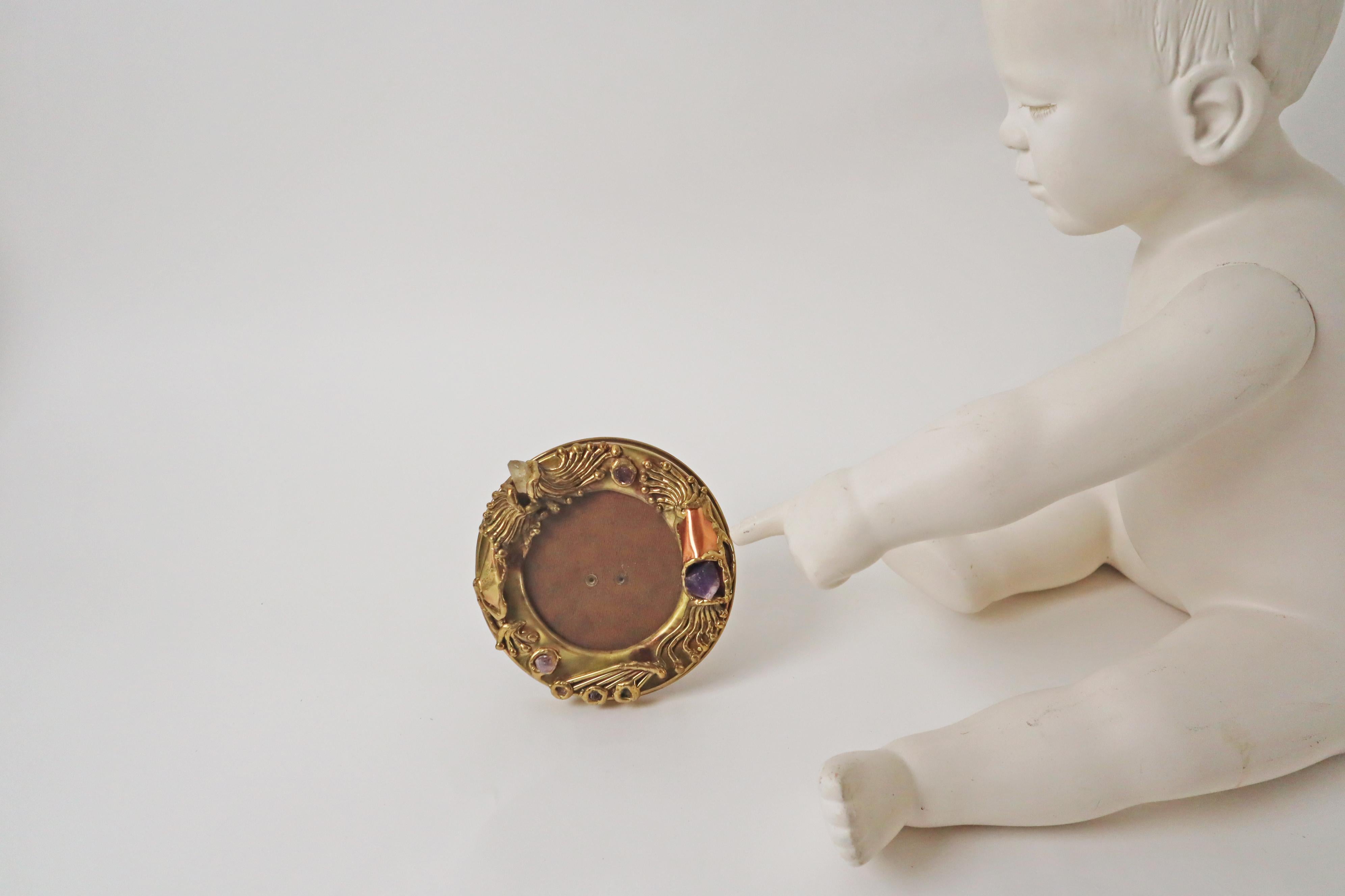 Organic brass picture frame gemstones from Tucan design, Germany 1970s For Sale 1