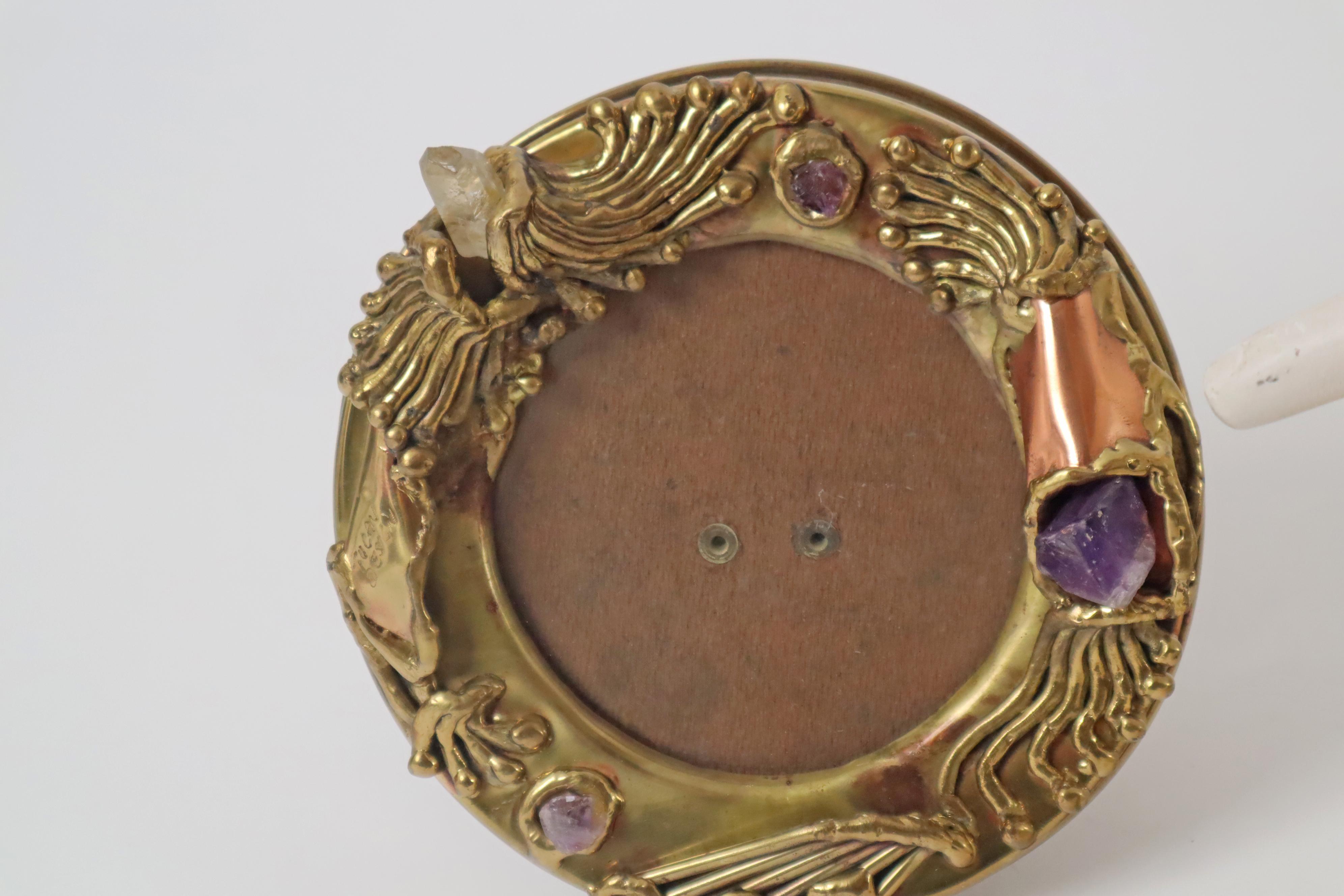 Organic brass picture frame gemstones from Tucan design, Germany 1970s For Sale 2