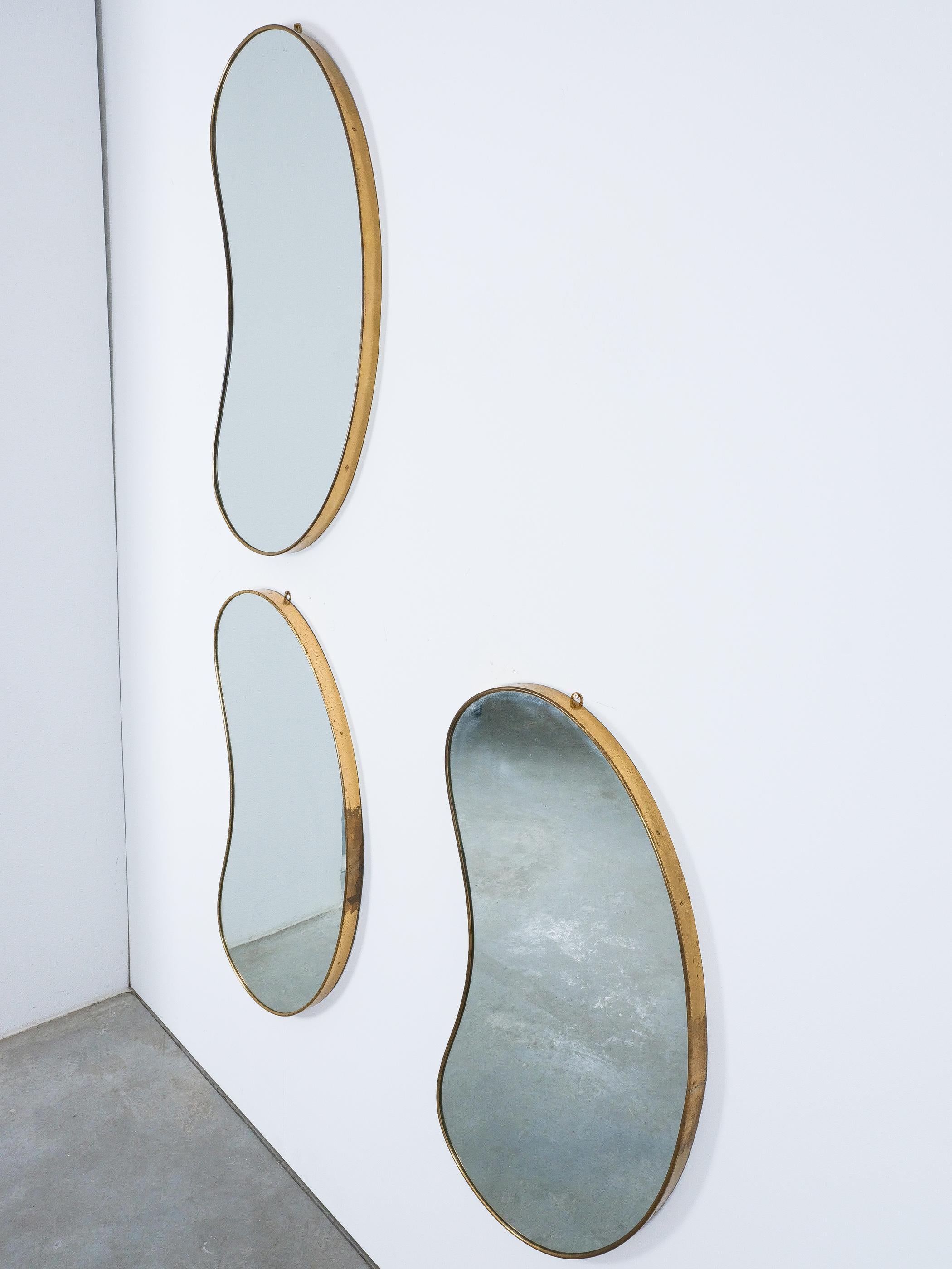 Organic Brass Rim Frame Mirrors (5) Mid-Century, Italy For Sale 2