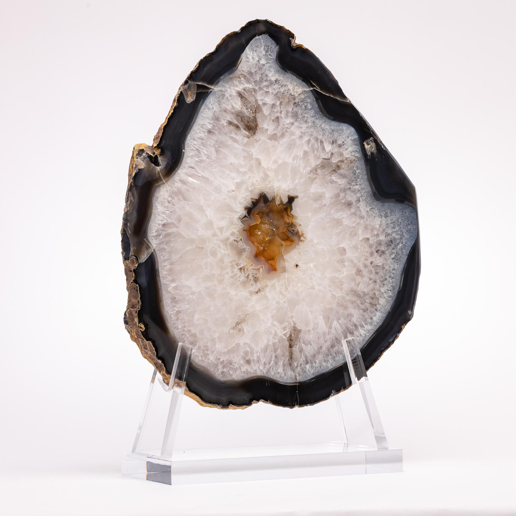 Organic Modern Organic Brazilian Shape Agate Slab on a Custom Acrylic Stand For Sale