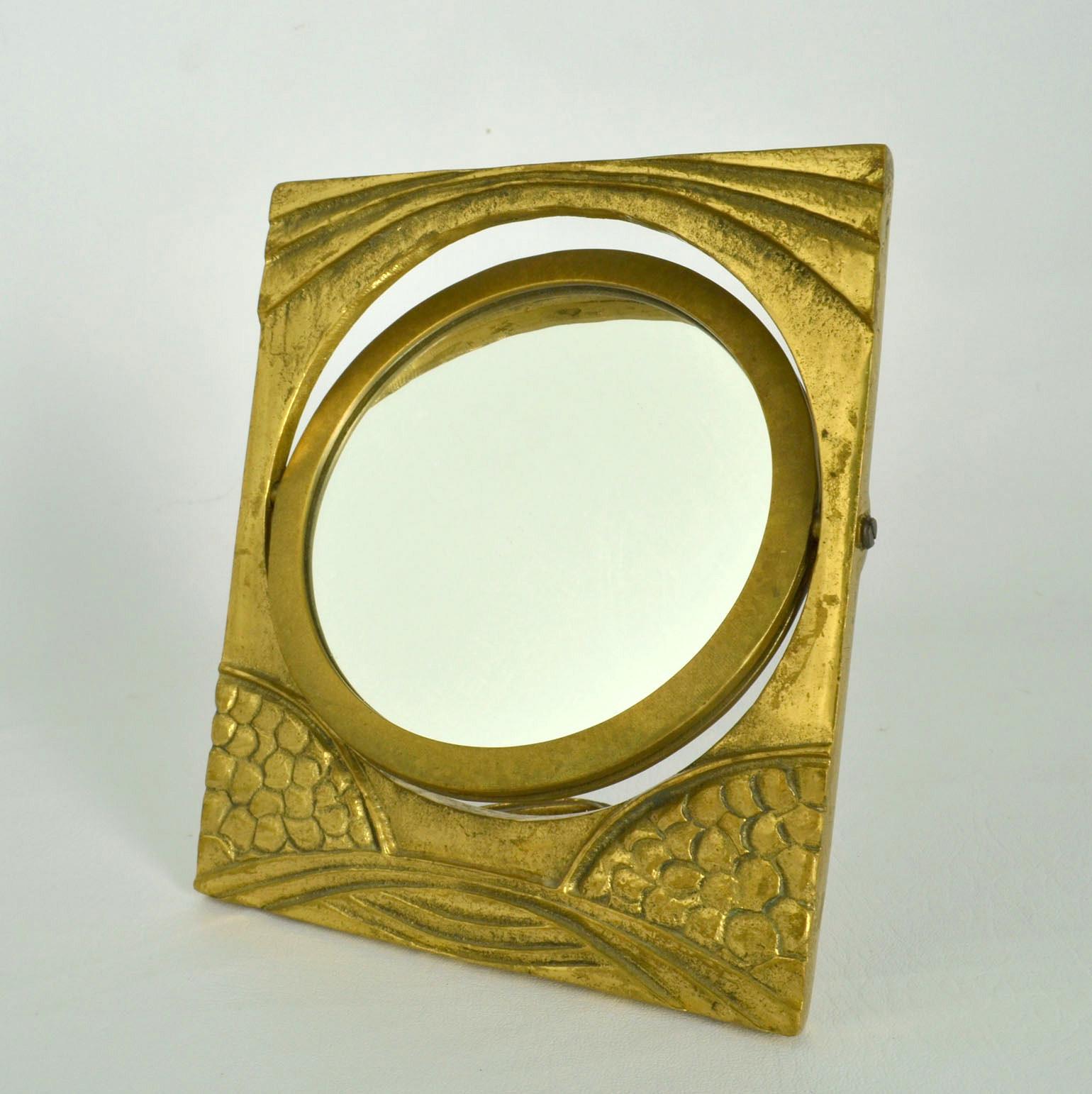 Mid-Century Modern Organic Bronze Swivel Dual Table Mirror and Picture Frame For Sale