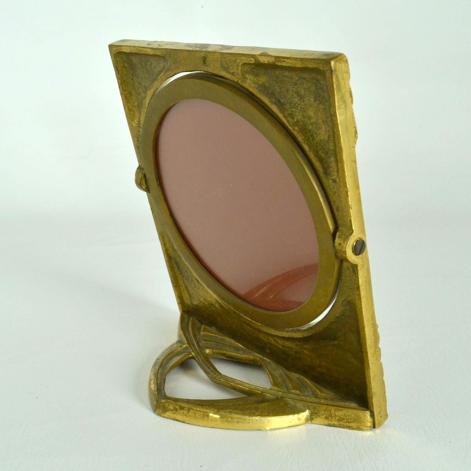 European Organic Bronze Swivel Dual Table Mirror and Picture Frame For Sale