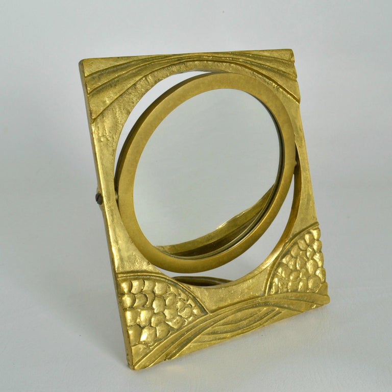 Organic Bronze Swivel Dual Table Mirror and Picture Frame For Sale at