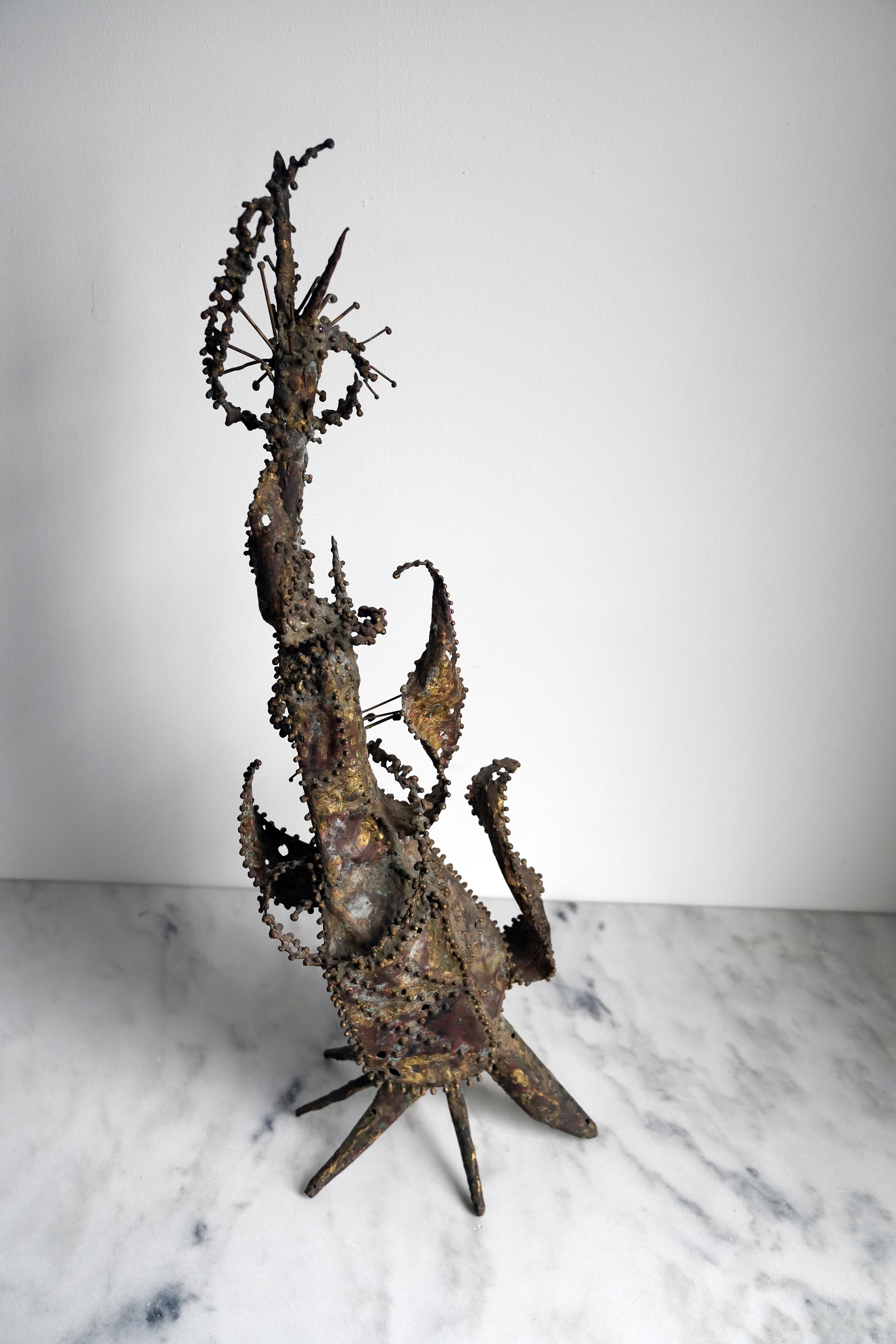 20th Century Organic Brutalist Brass and Copper Sculpture For Sale