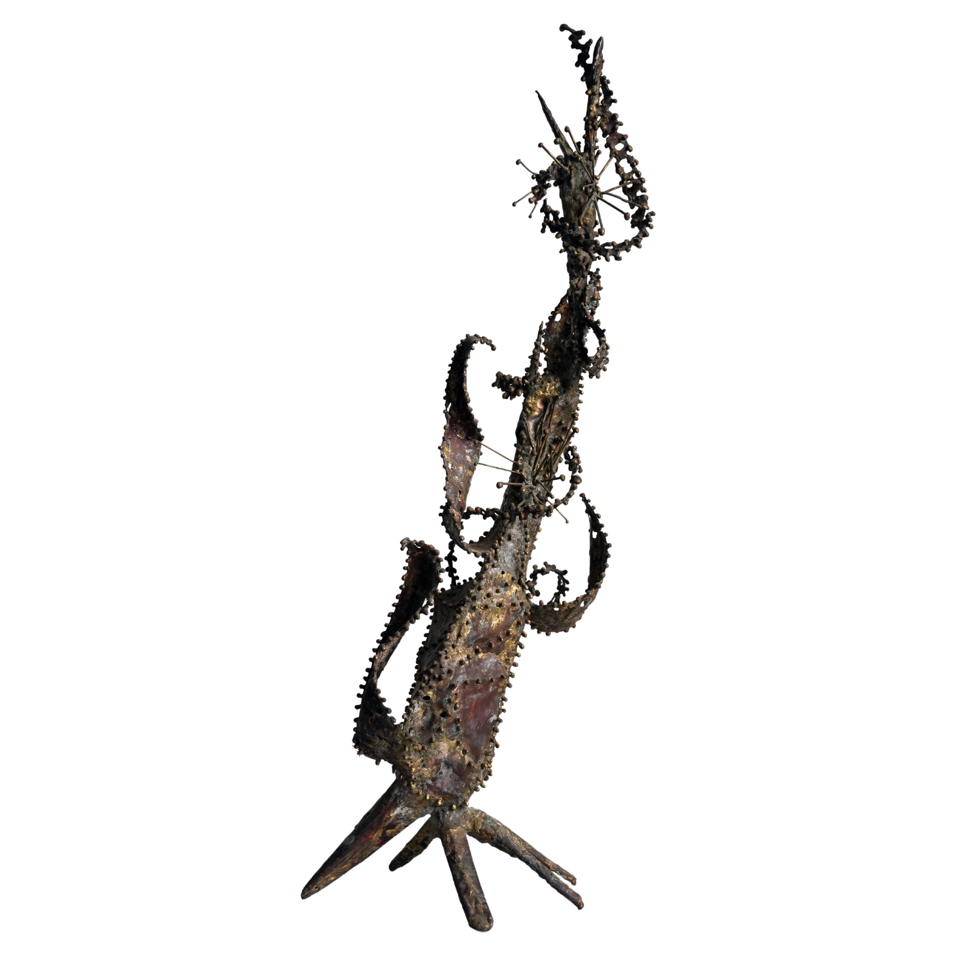 Organic Brutalist Brass and Copper Sculpture For Sale