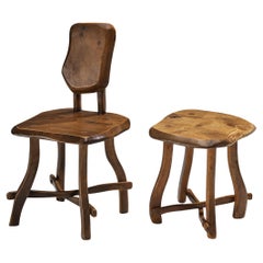 Organischer brutalistischer Stuhl und Hocker aus Ahornholz 