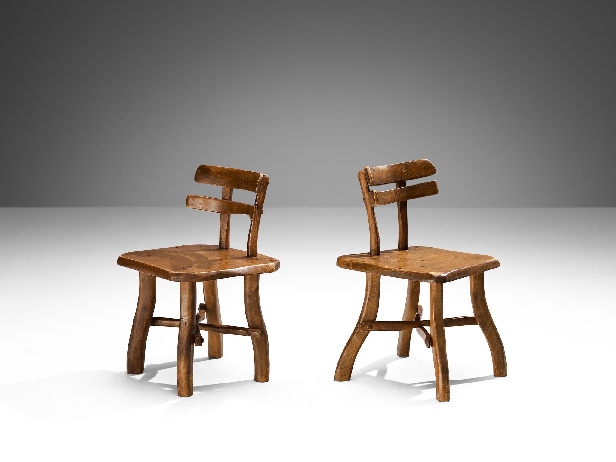 Mid-20th Century Organic Brutalist Chairs with Decorative Double Backrests in Maple For Sale